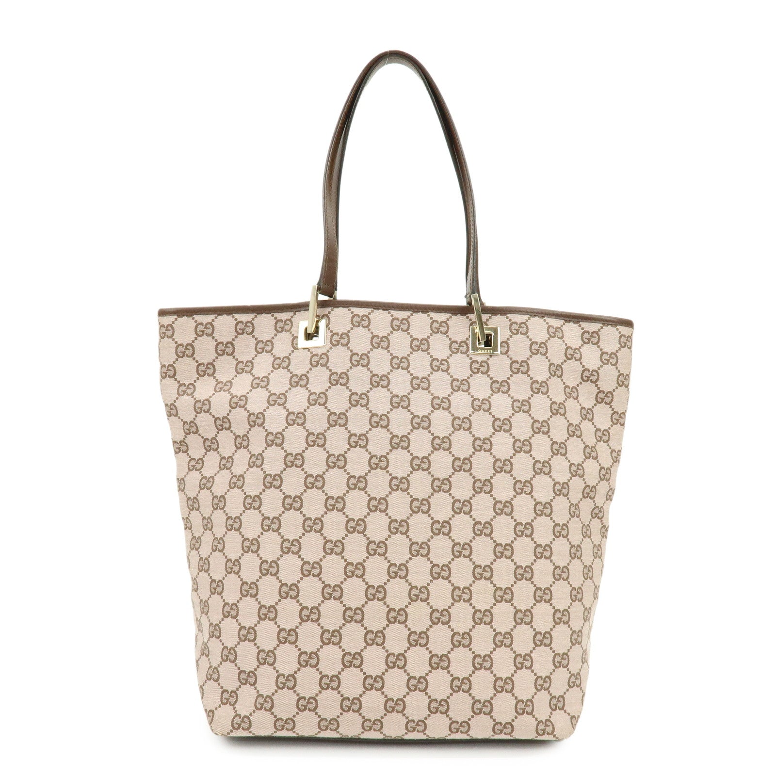GUCCI GG Monogram Canvas Leather Tote Bag Hand Bag Brown 002.1098