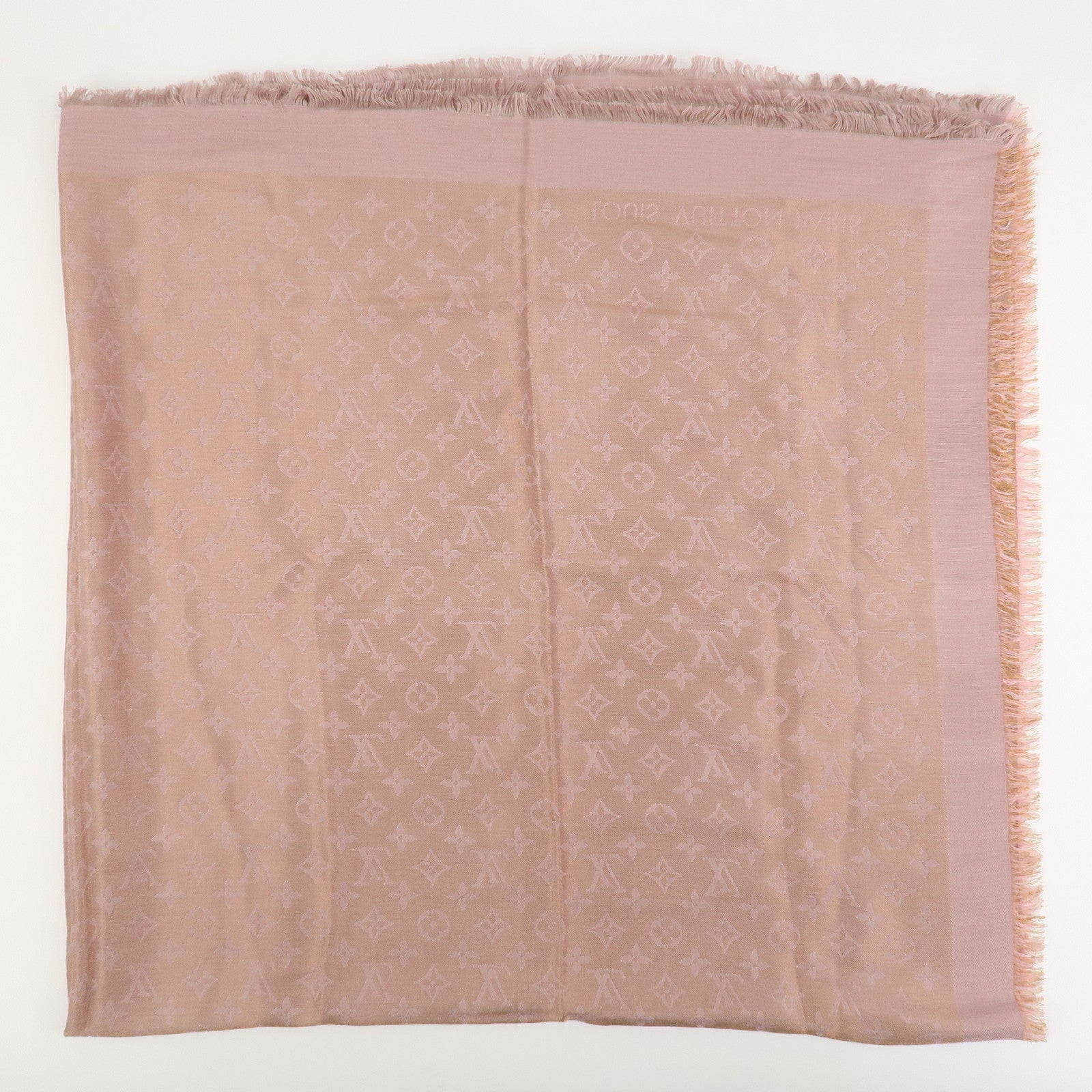 Louis Vuitton Monogram Shine Silk Wool Scarf Shawl Pink M75700