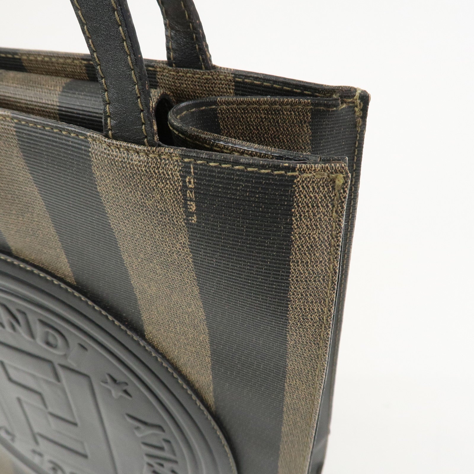 FENDI Pequin PVC Coating Canvas Leather Tote Bag Brown Black 259980