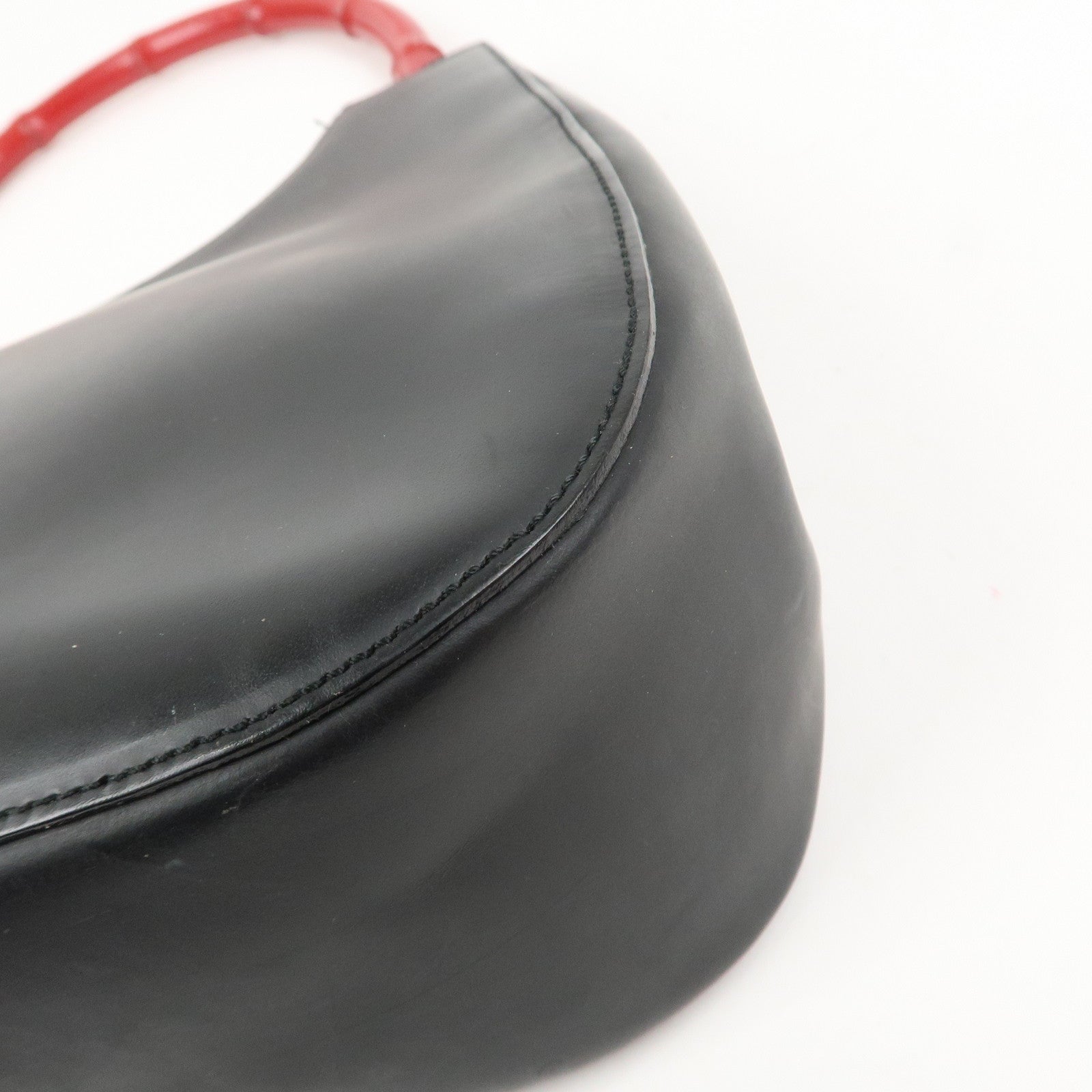 GUCCI Bamboo Handle Shoulder Bag Hand Bag Black Red 001.3739