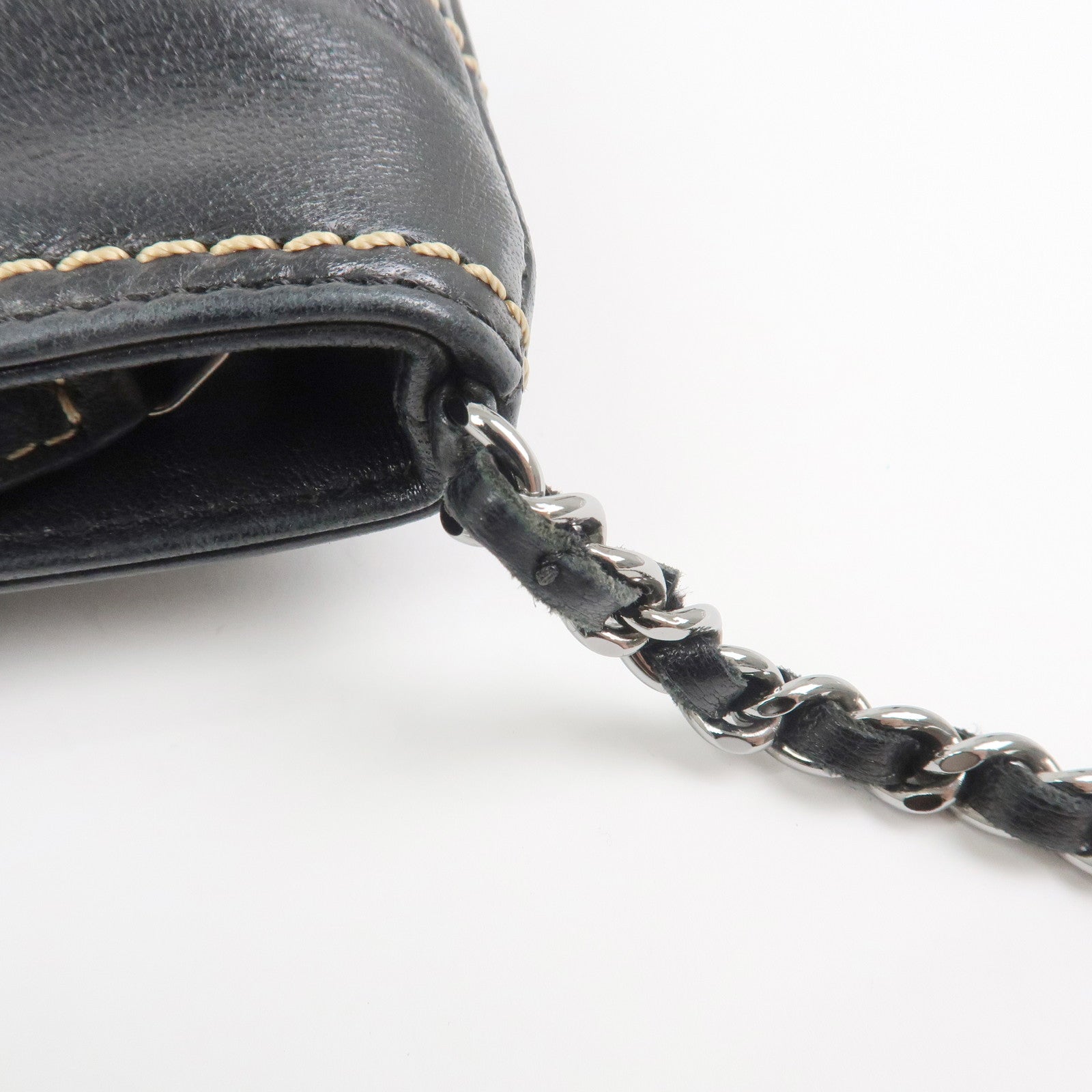 CHANEL Lambskin Chain Shoulder Bag Hand Bag Black Silver