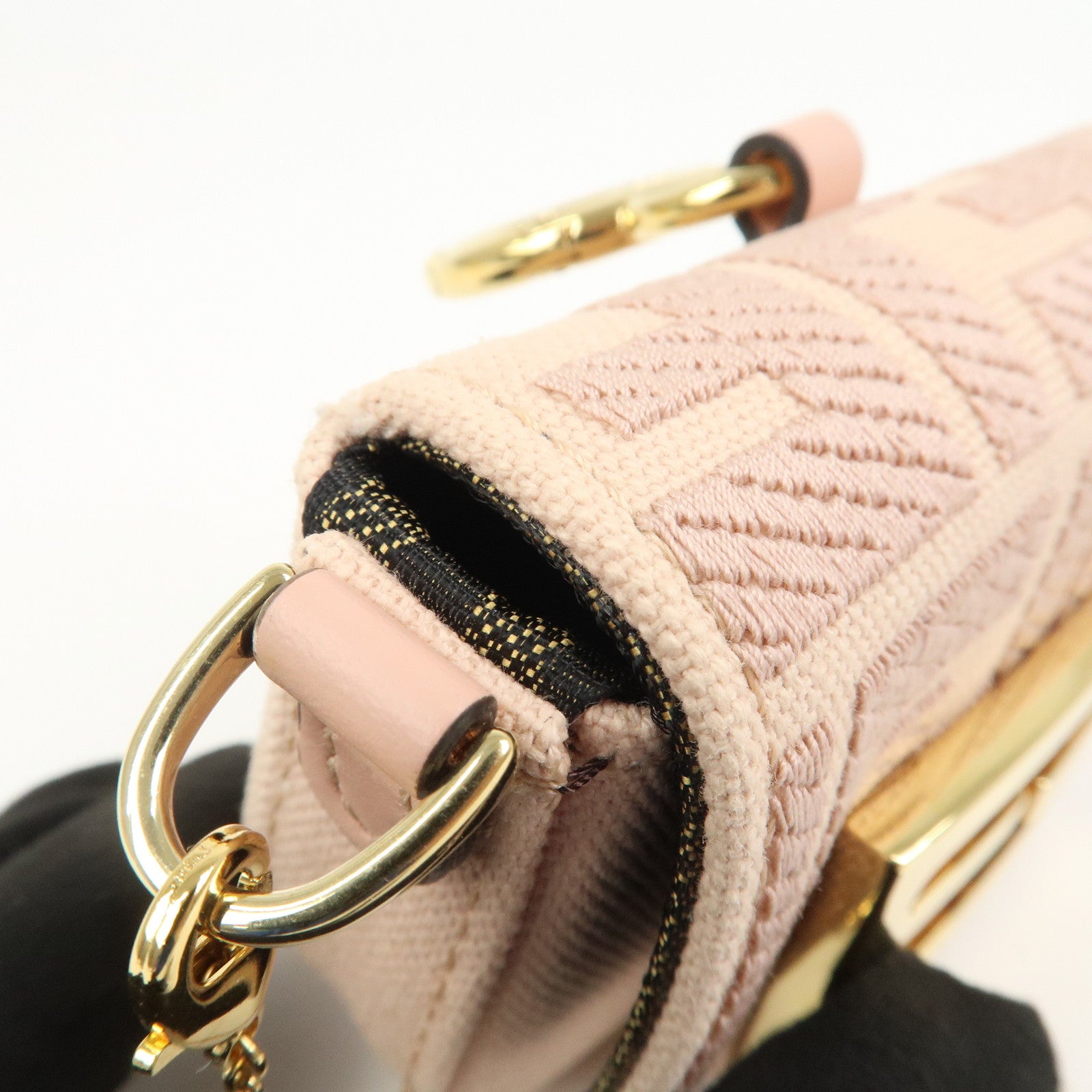 FENDI Zucca Nano Baguette Canvas Leather Chain Shoulder Bag 7AS045