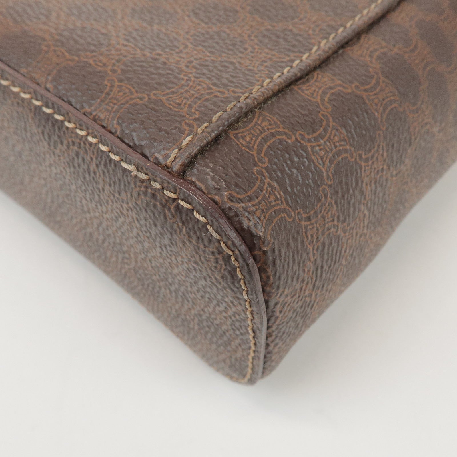 CELINE Macadam PVC Coated Canvas Leather Hand Bag Vanity Bag Brown
