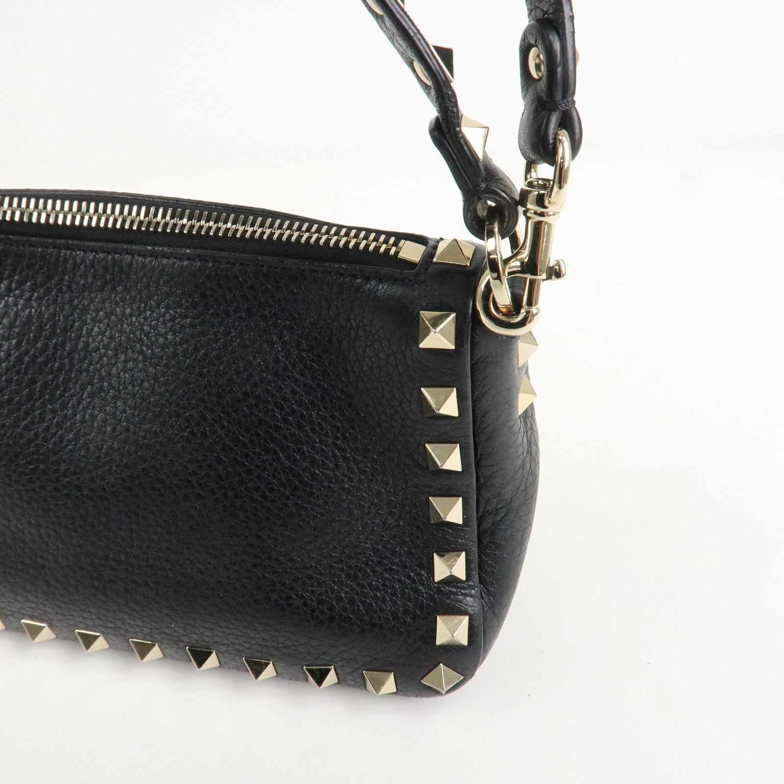 VALENTINO Rock Studs Grained Calf Leather 2Way Shoulder Bag Black