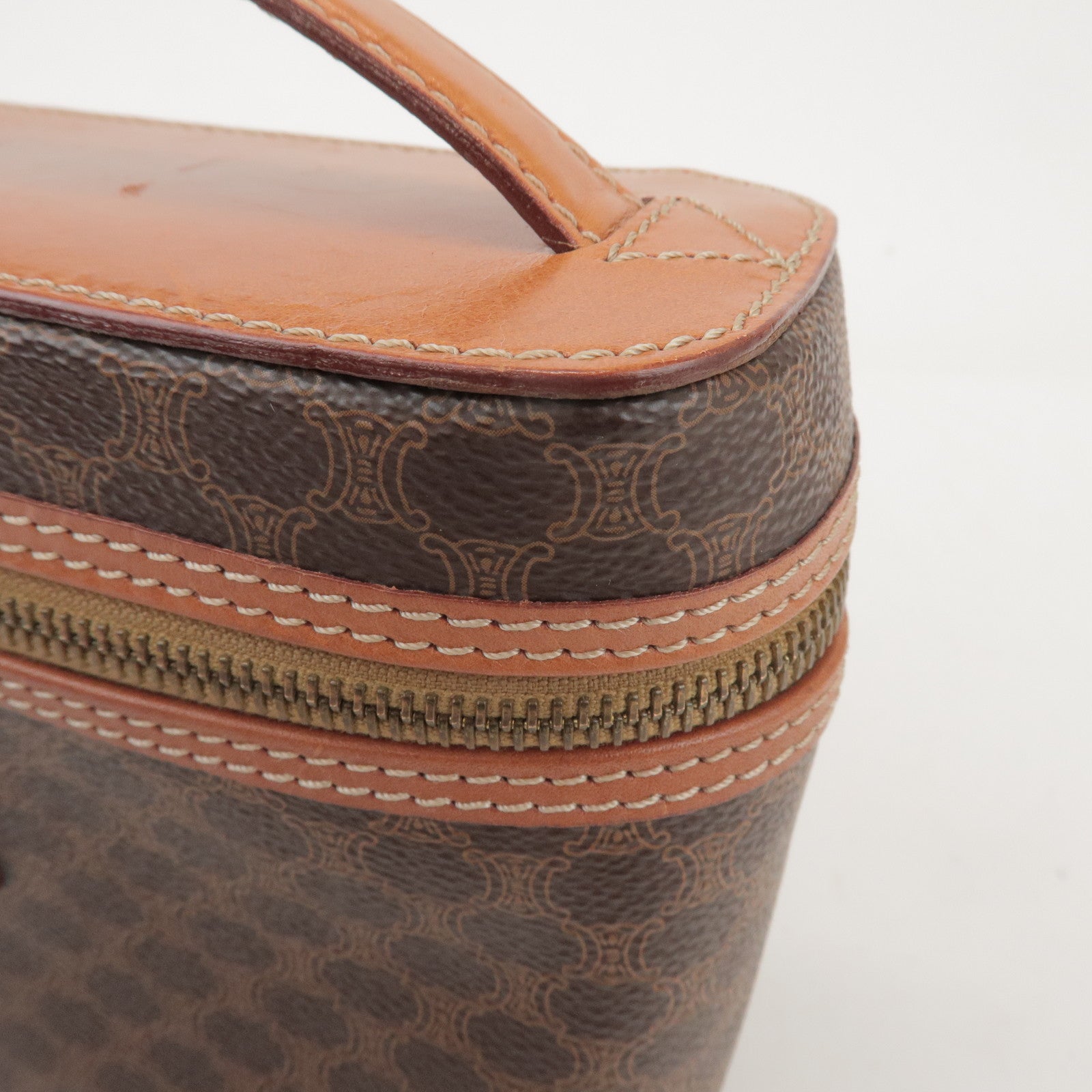 CELINE Macadam PVC Leather Hand Bag Vanity Bag Brown