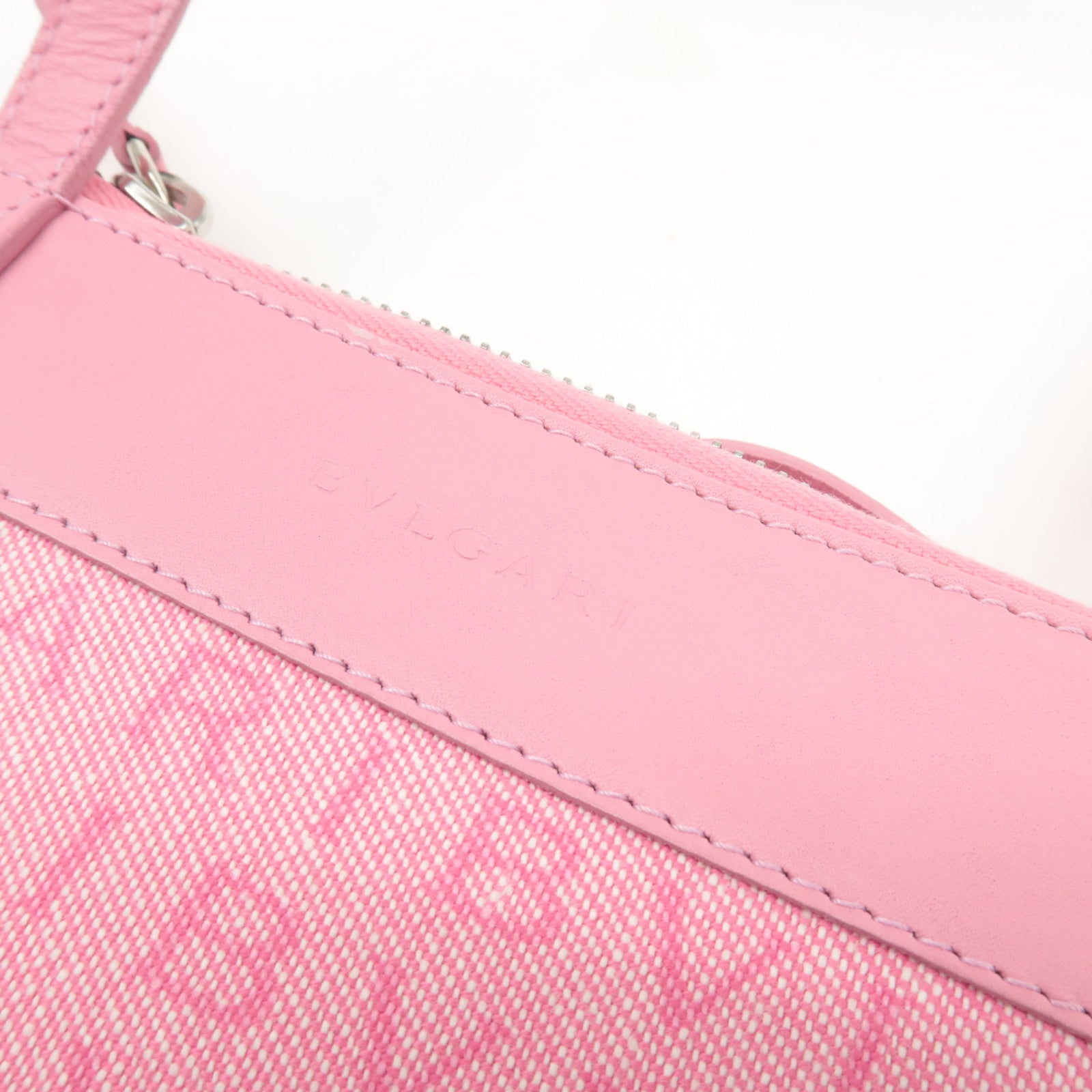 BVLGARI Logo Mania Leather Canvas Shoulder Bag Crossbody Bag Pink Used