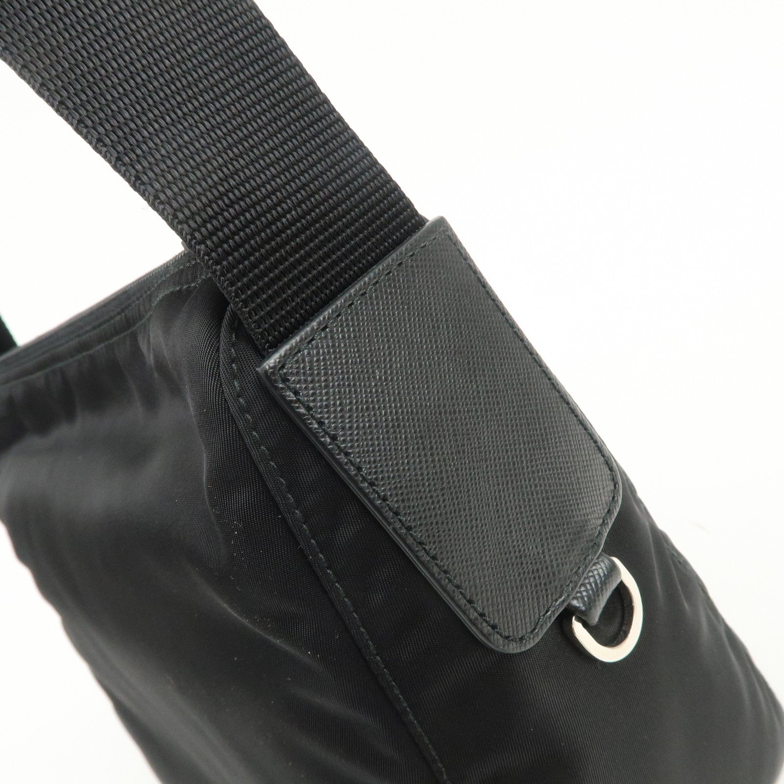 PRADA Triangle Logo Nylon Saffiano Leather Shoulder Bag Black