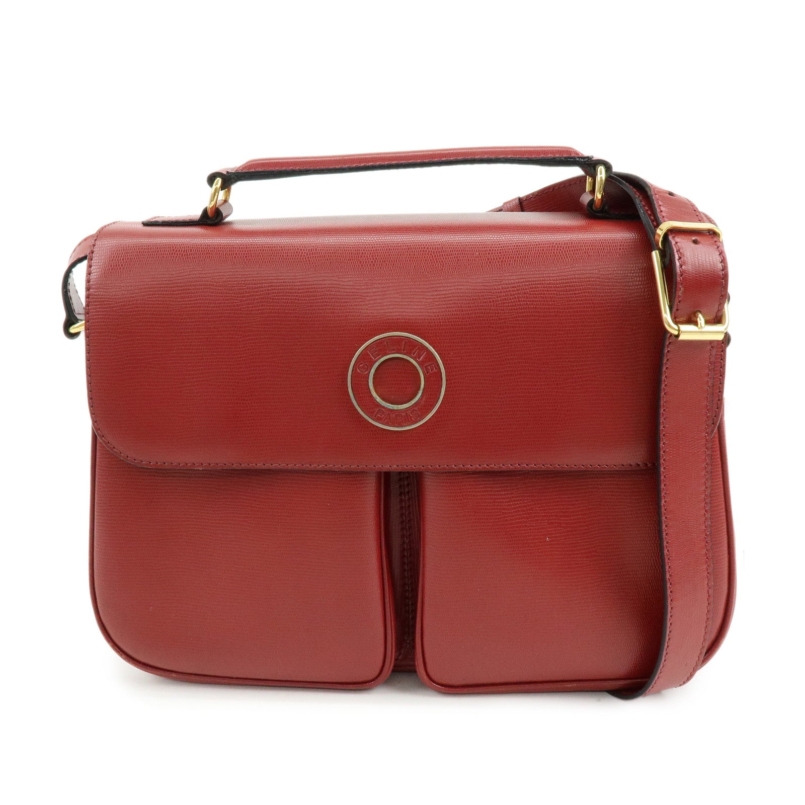 CELINE Leather 2WAY Bag Shoulder Bag Hand Bag Red
