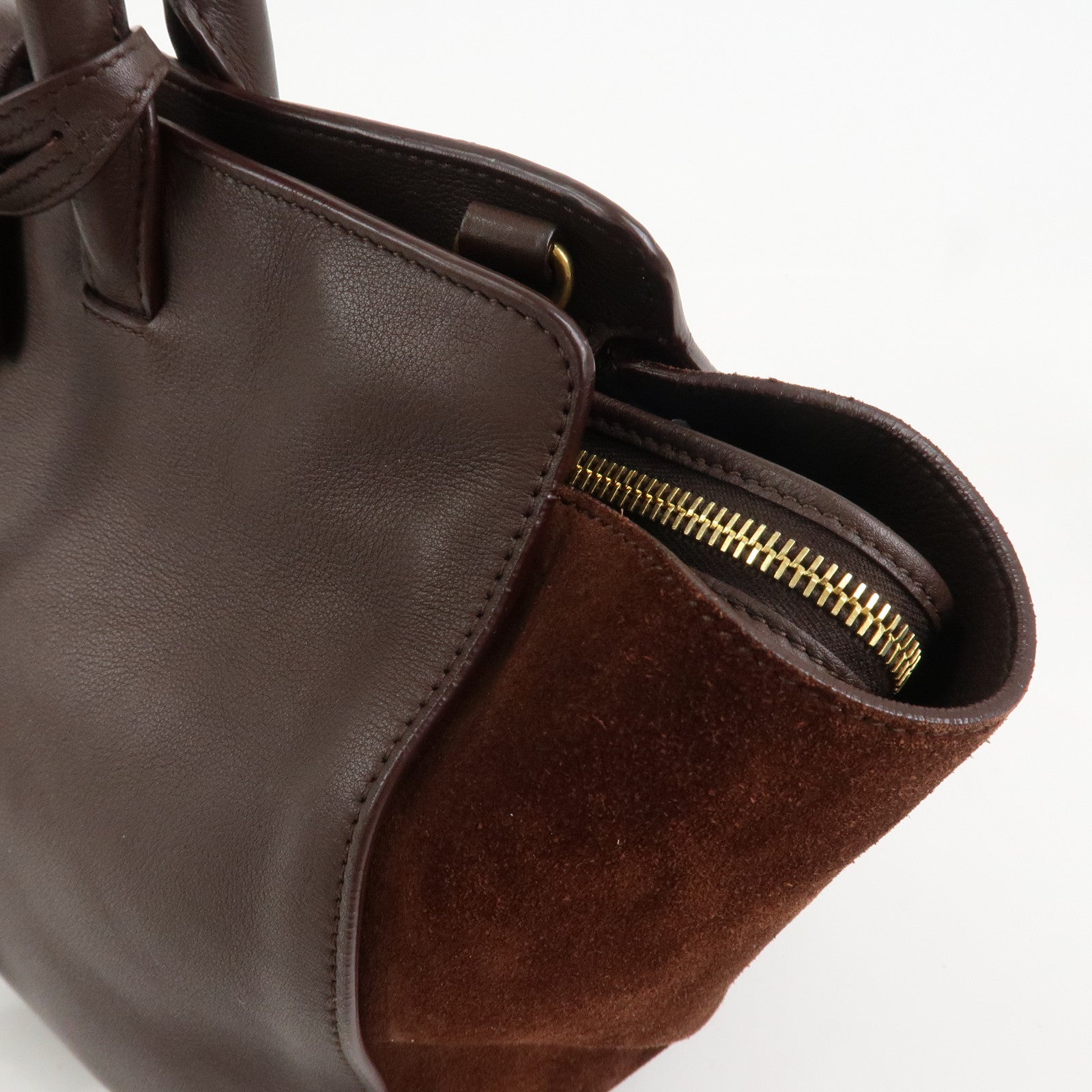 SAINT LAURENT Downtown Cabas Leather Suede 2WAY Bag Hand Bag Brown