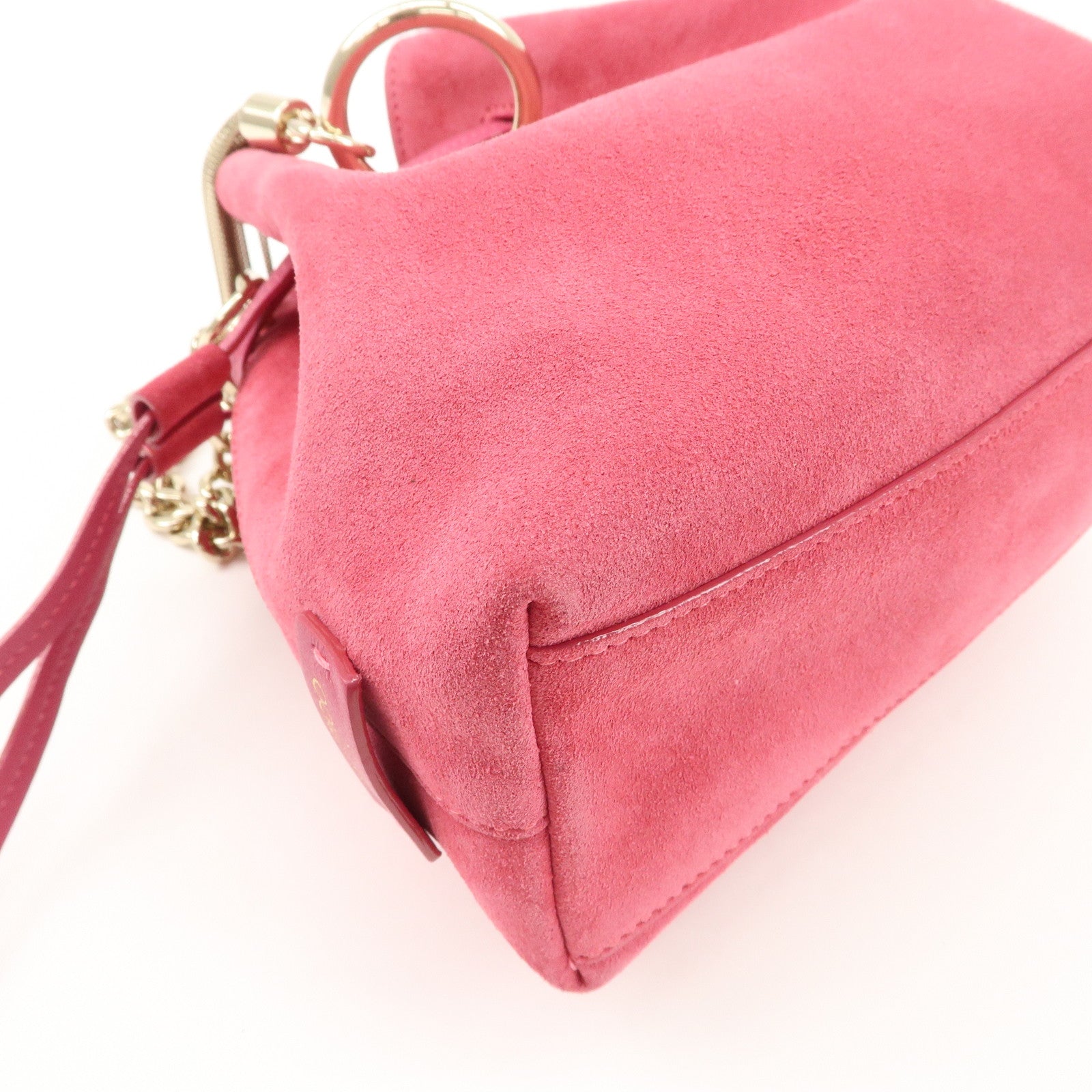 JIMMY CHOO Callie Drawstrings S Suede Chain Shoulder Bag Pink Used