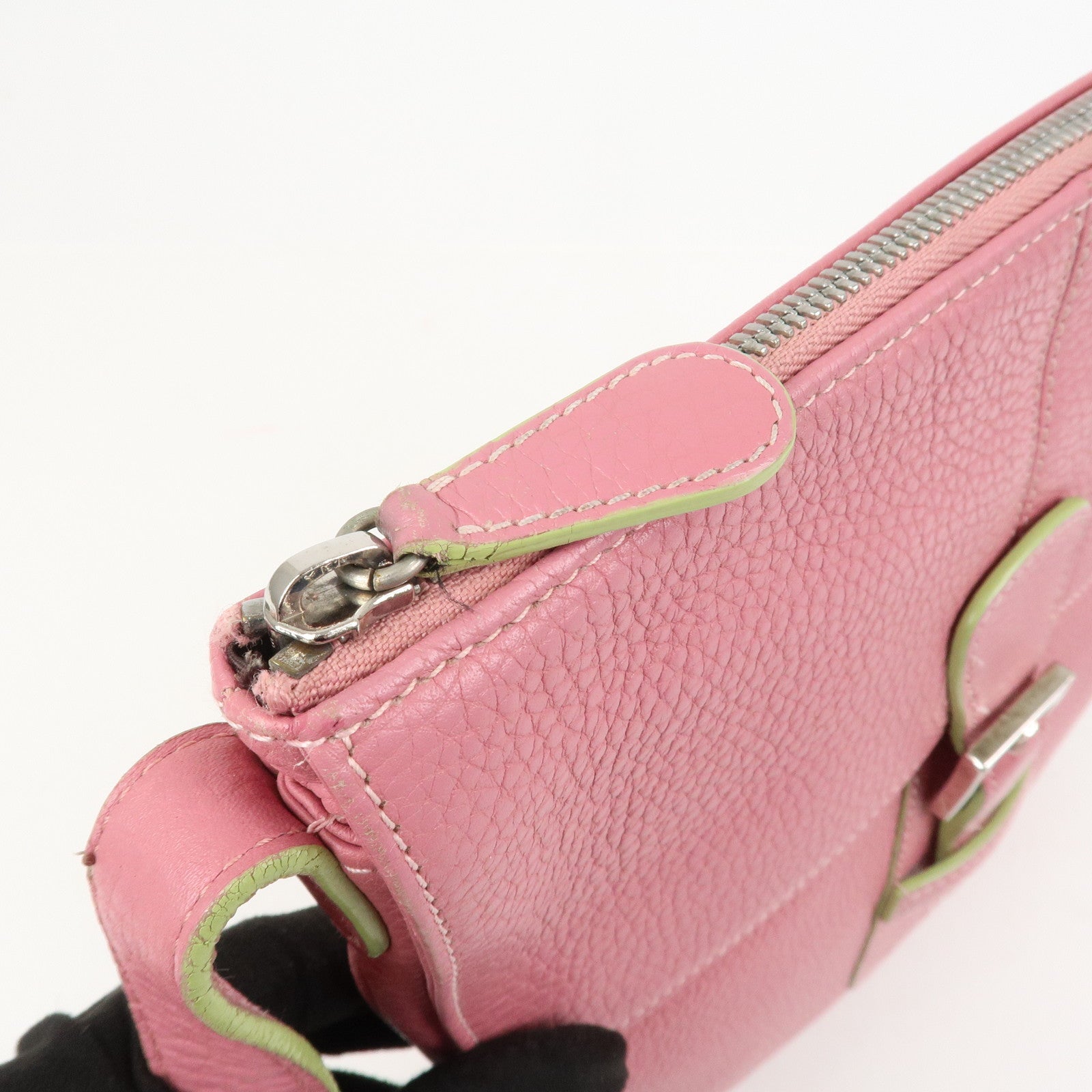 LOEWE Senda Leather Shoulder Bag Crossbody Bag Pink Light Green