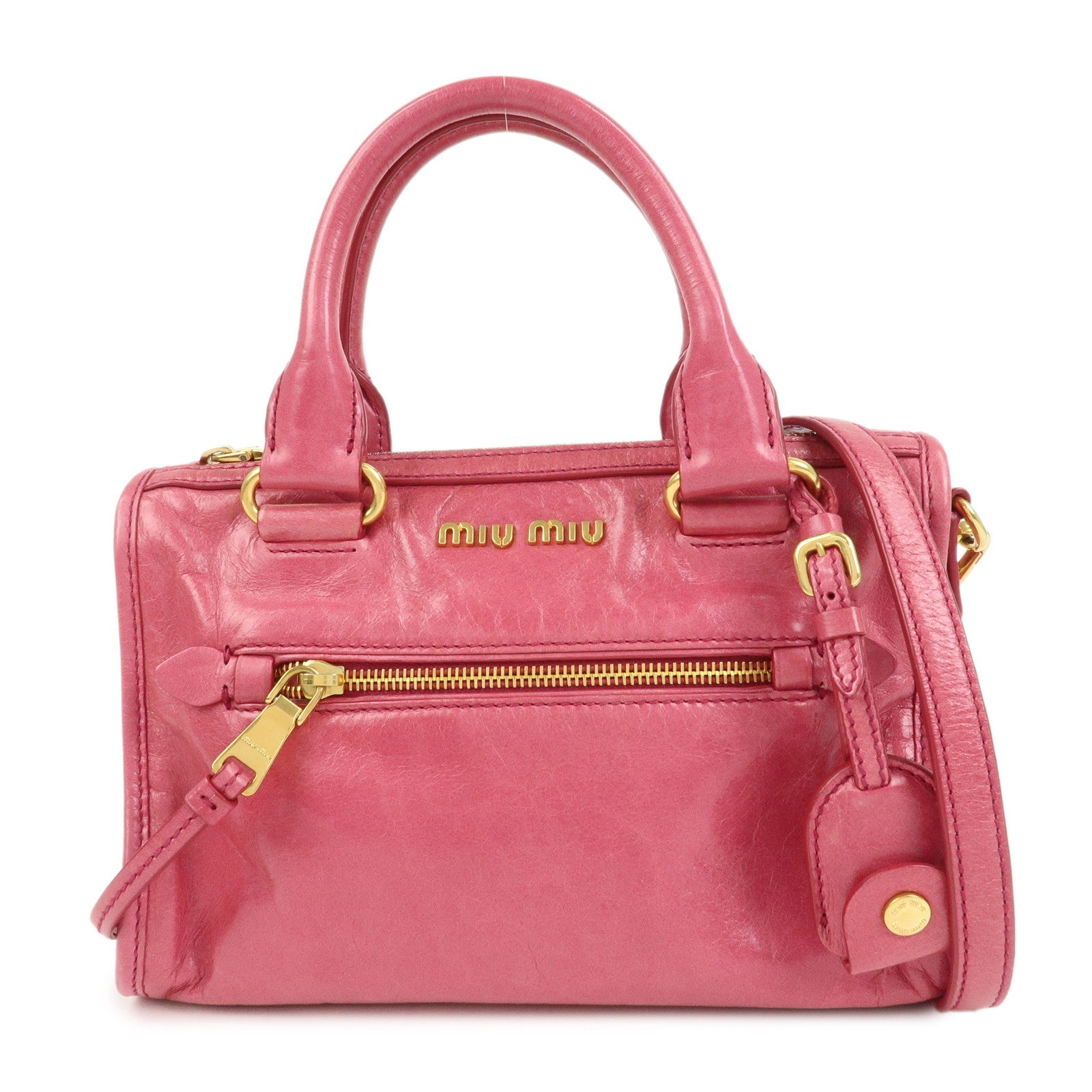 MIU MIU Logo Leather 2Way Bag Hand Bag Shoulder Bag Pink 5BB104