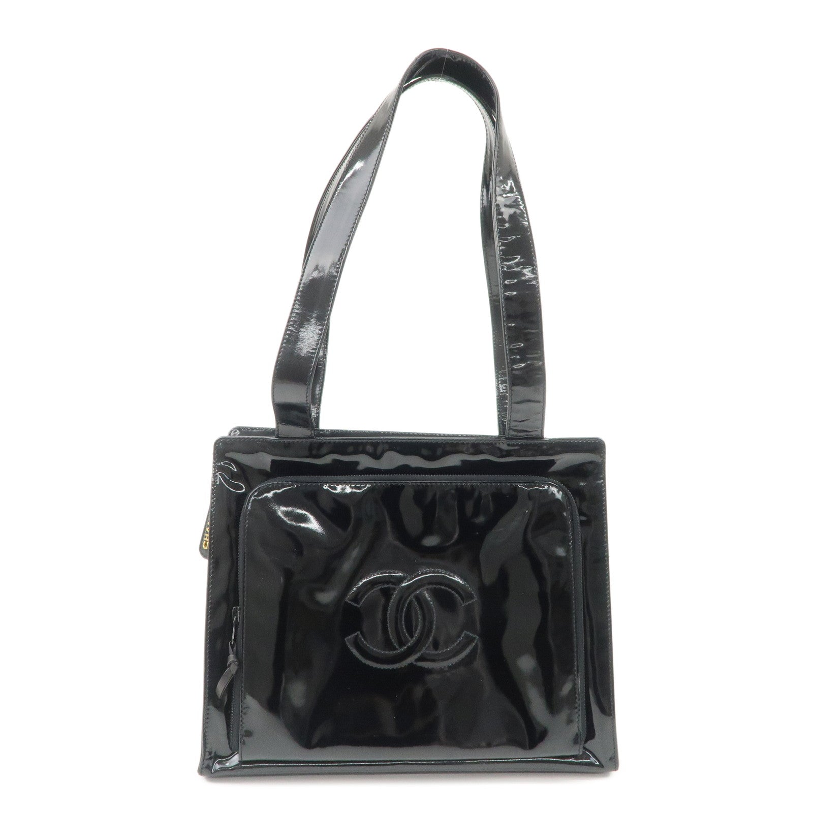 CHANEL COCO Mark Patent Leather Tote Bag Shoulder Bag Black Used