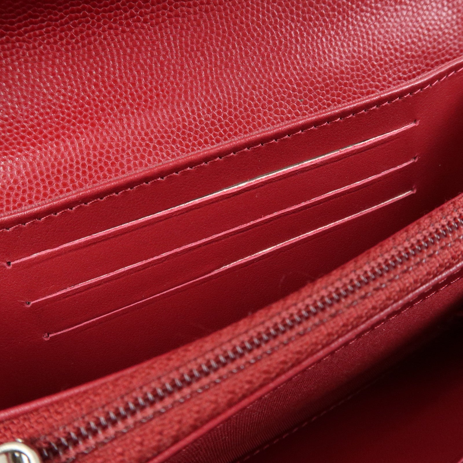 CHANEL COCO Mark Matelasse Caviarskin Flap Long Wallet Red