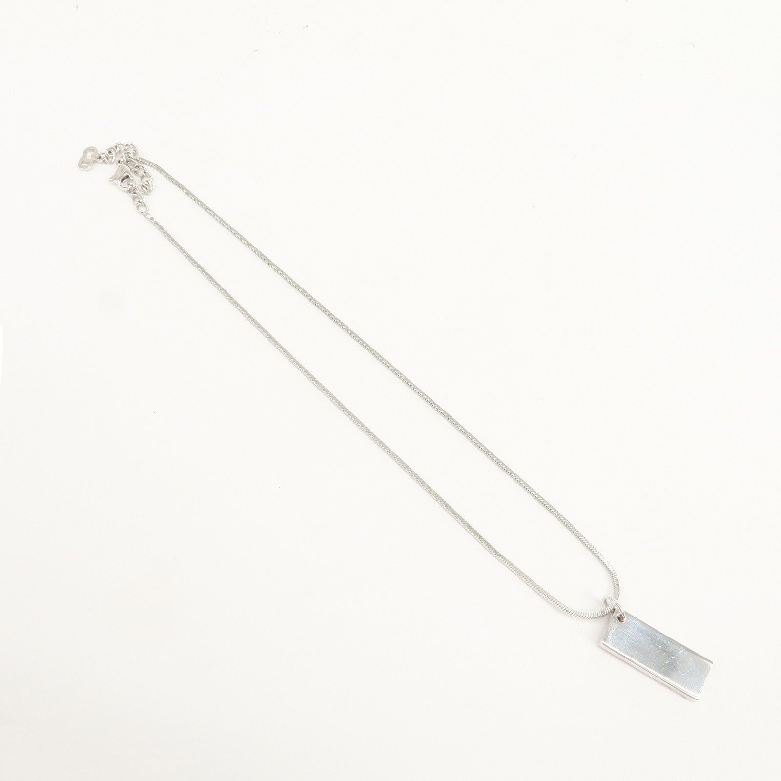 Christian Dior Trotter Logo Metal Necklace Pink Silver