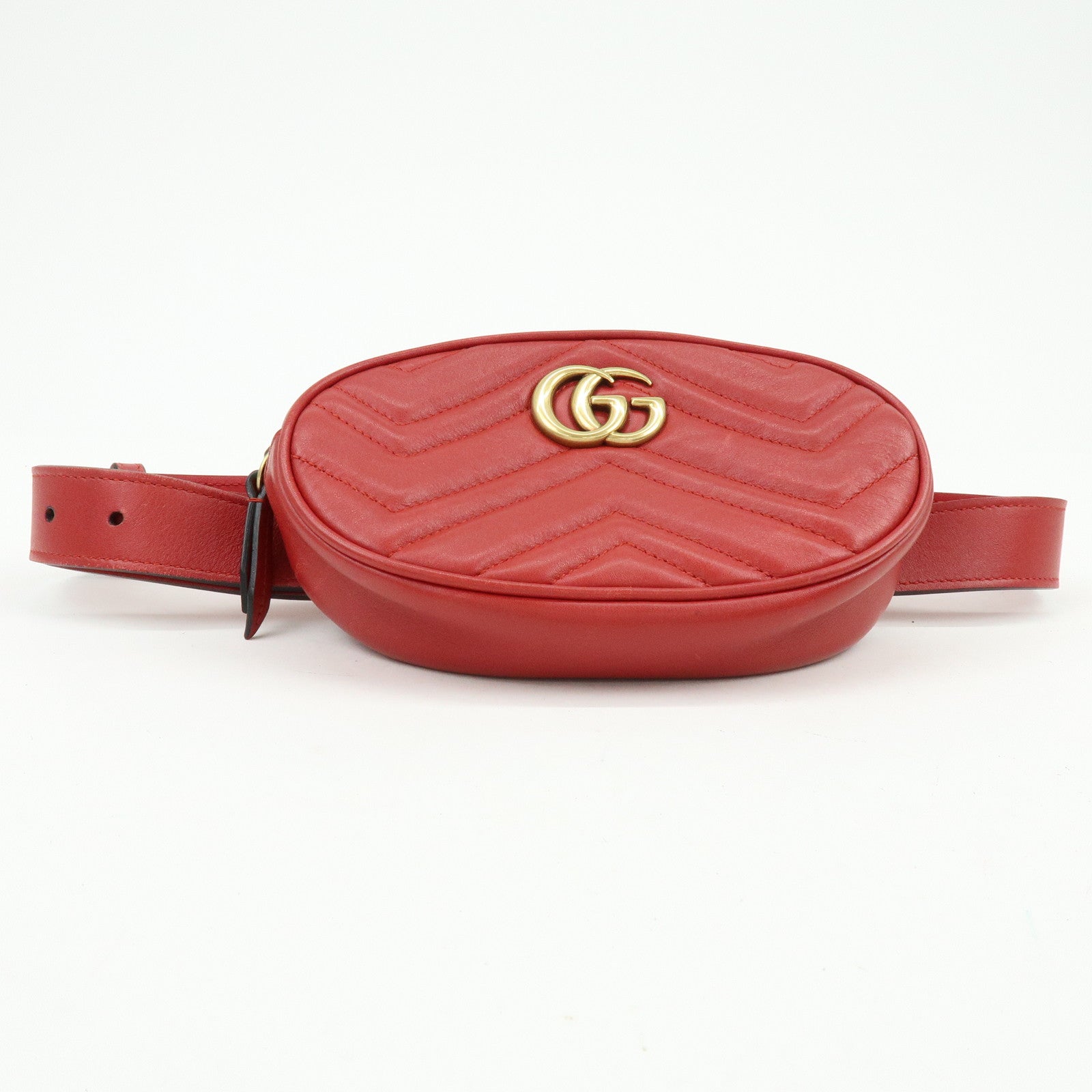 GUCCI GG Marmont Leather Waist Pouch Body Bag Red 476434
