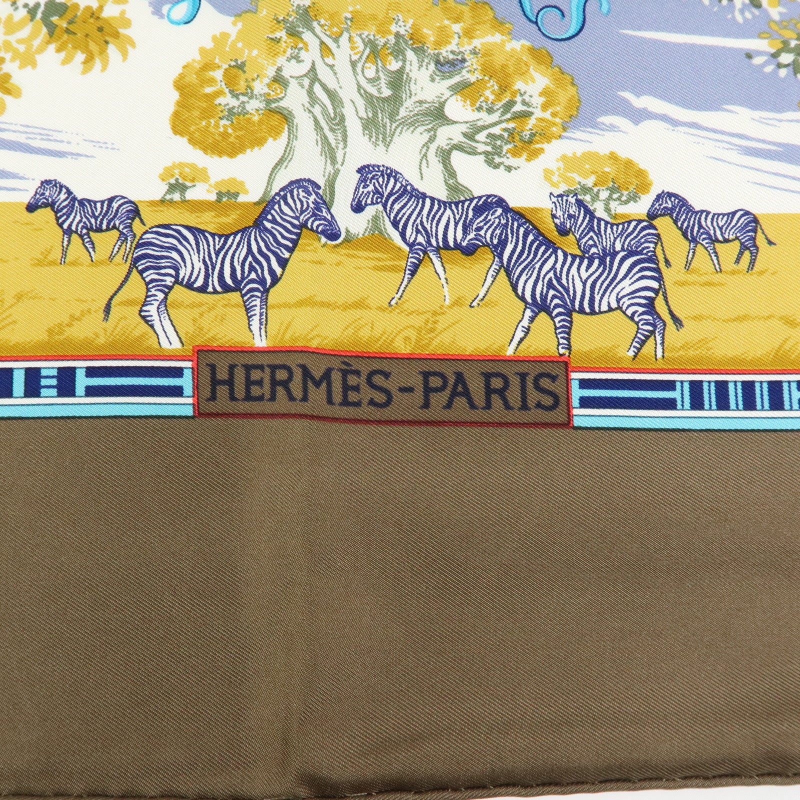 HERMES Carre 90 Silk 100% Scarf TROPIOUES Brown