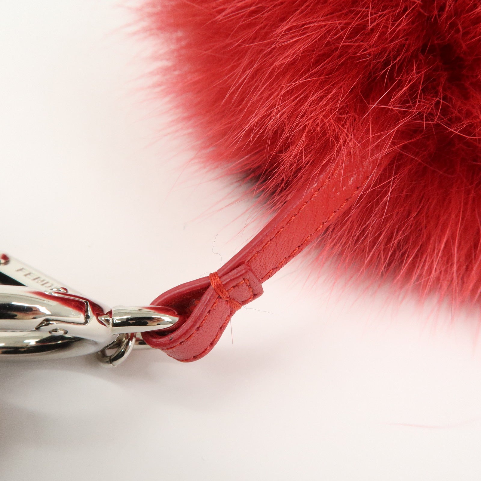 FENDI ABCHARM Inicial A Fur Pom Pom Charm Key Chain Bag Charm Red