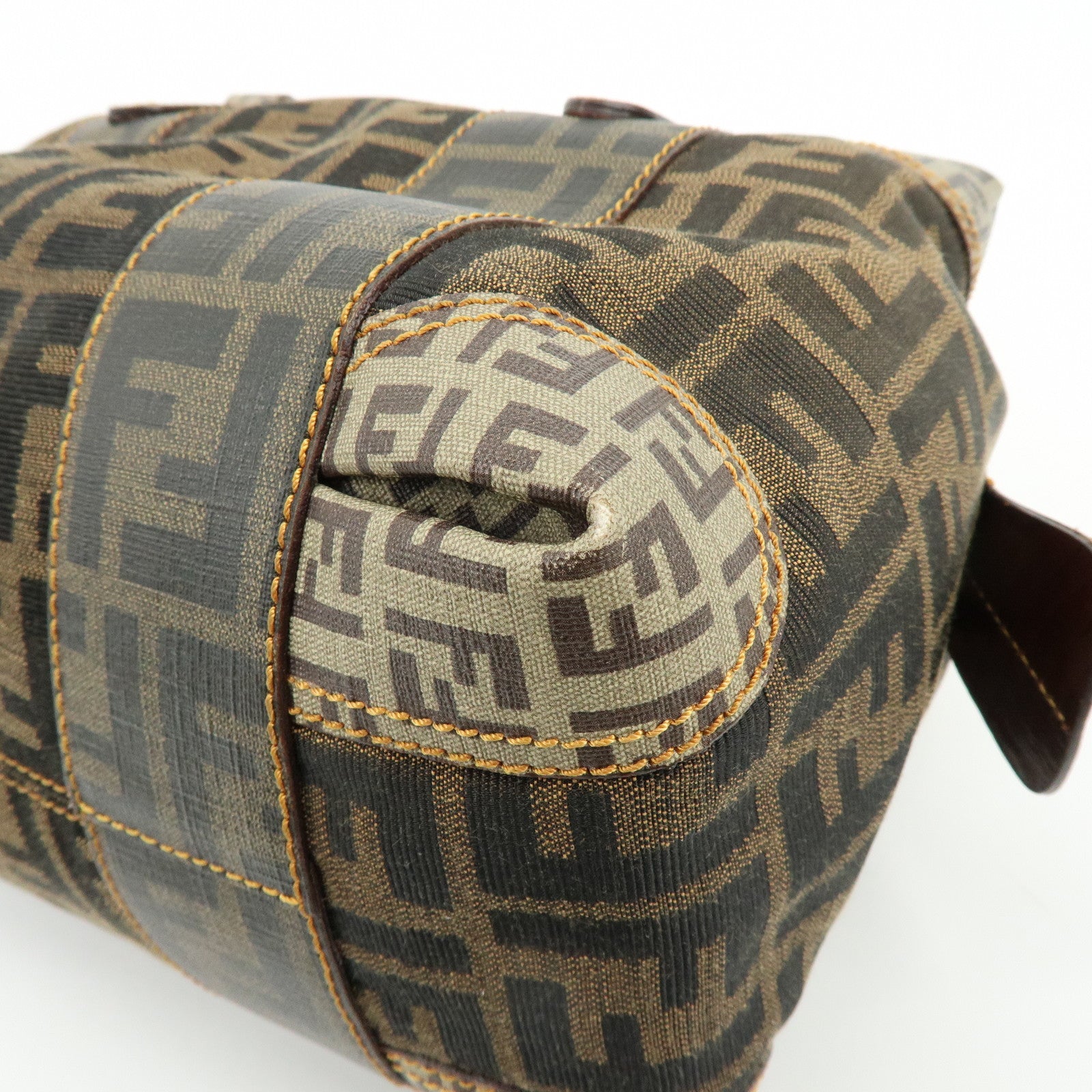 FENDI Zucca Zucchino Canvas PVC Boston Hand Bag Brown 8BL095