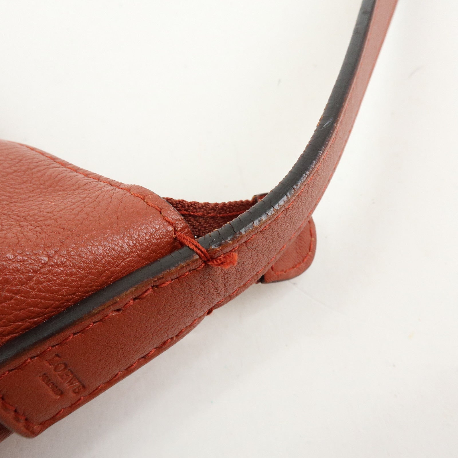 LOEWE Anagram Calf Leather Shoulder Bag Red Brown