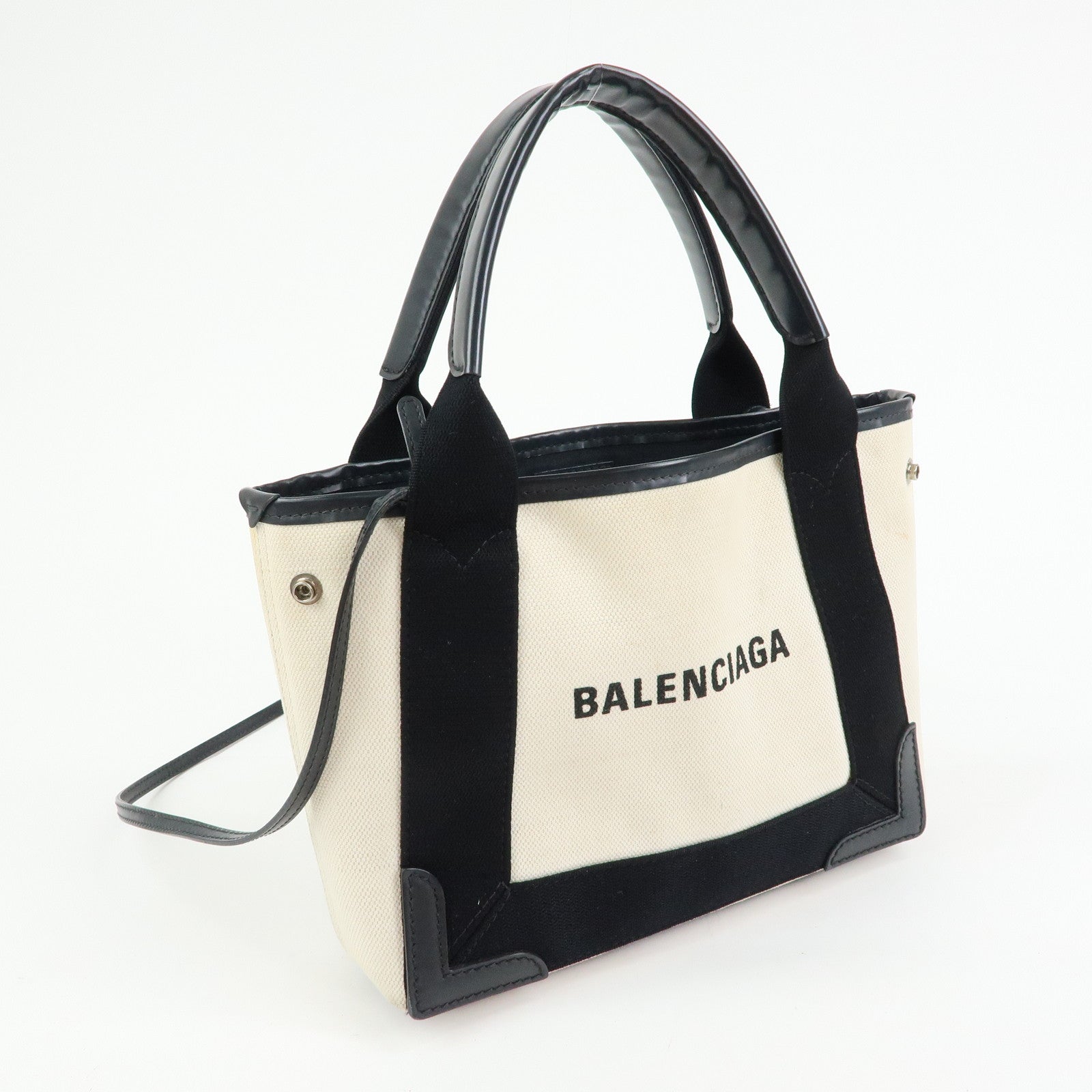 BALENCIAGA Navy Cabas XS Canvas Leather 2WAY Bag Natural 390346
