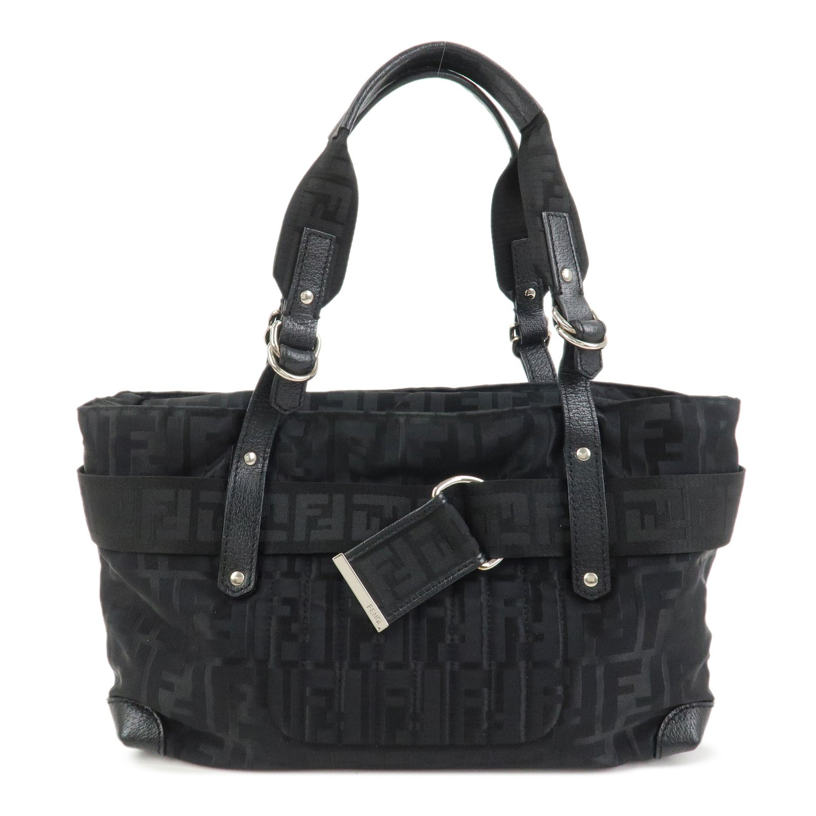 FENDI Zucca Nylon Leather Shoulder Bag Hand Bag Black 8BH143