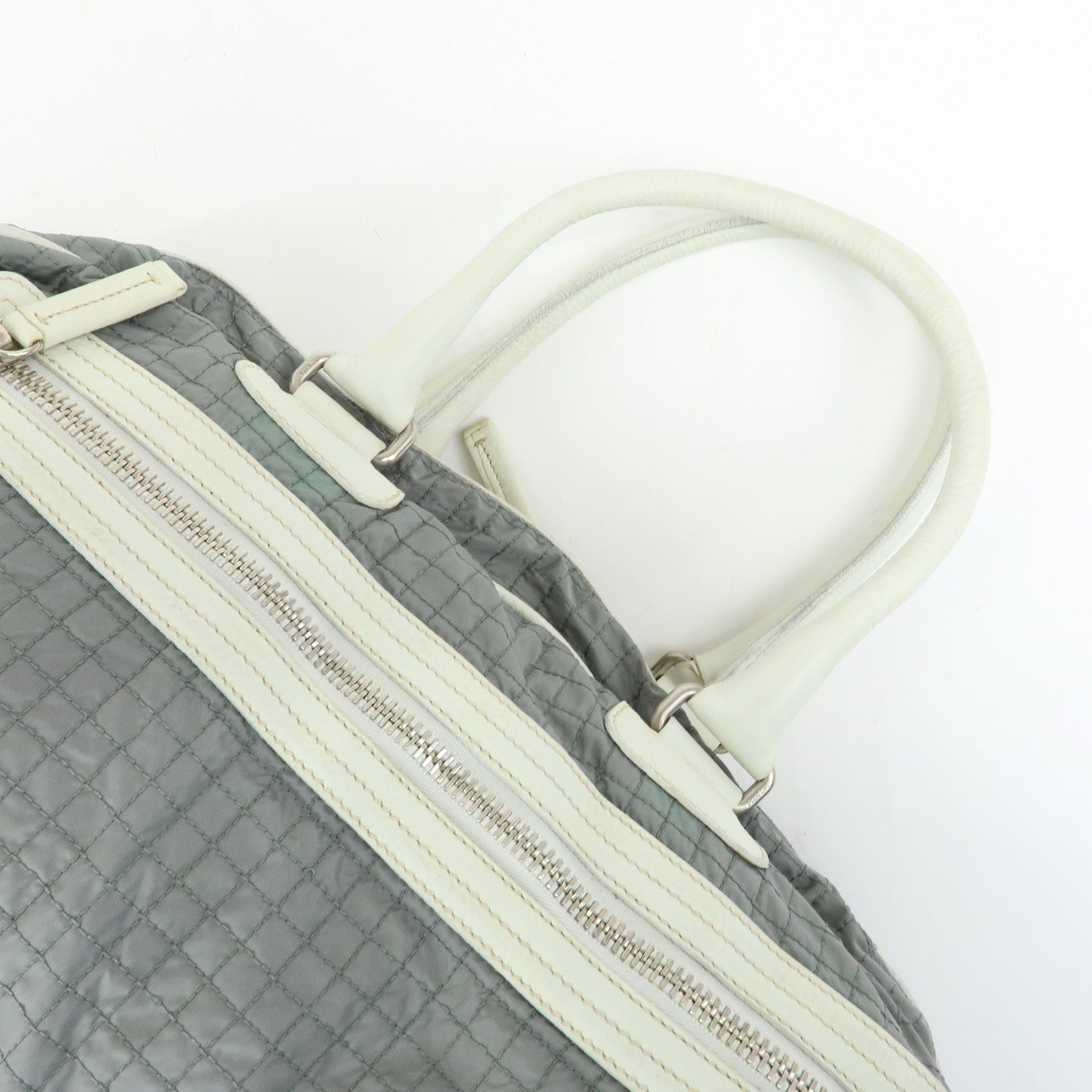 PRADA Sports Nylon Leather Boston Bag Hand Bag Gray Irvory