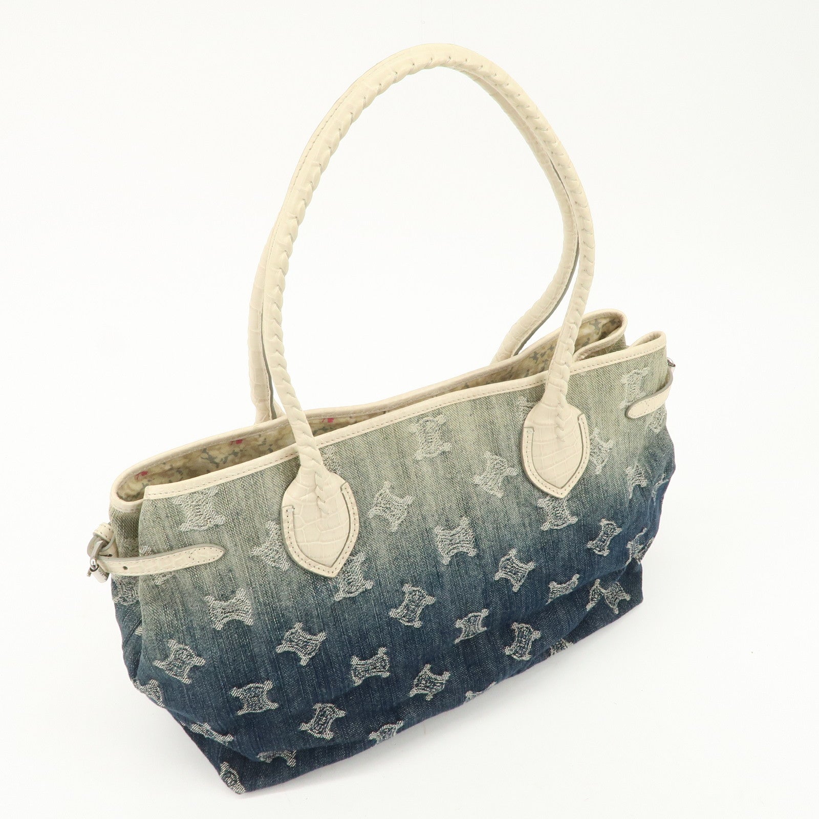 CELINE Macadam Denim Leather Tote Bag Indigo Blue Ivory
