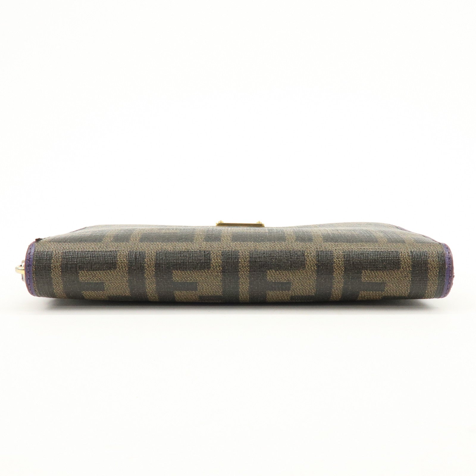FENDI Zucca PVC Coated Canvas Leather Wallet Brown Purple 8M0899