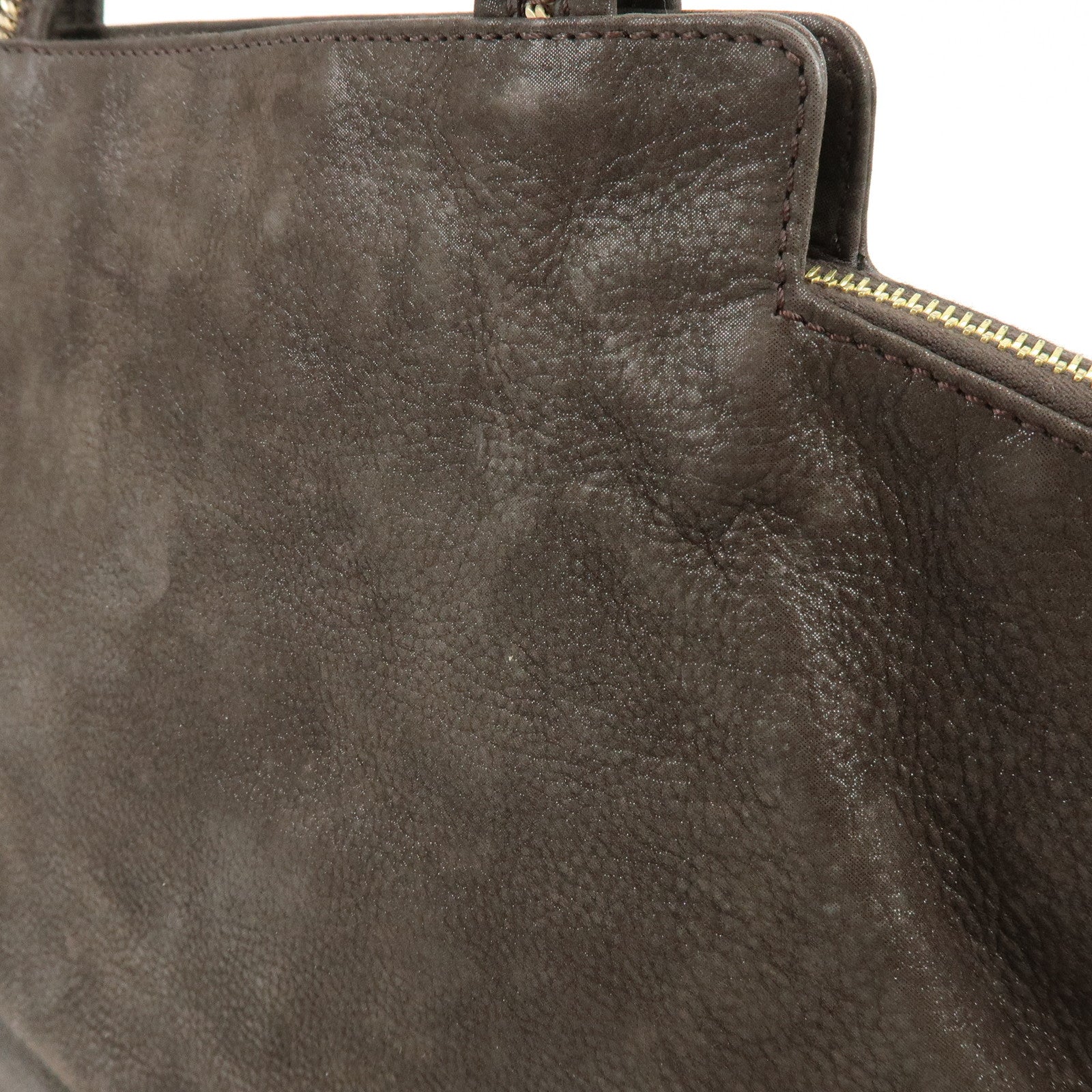 FENDI Leather Tote Bag Shoulder Bag Dark Brown 8BR636