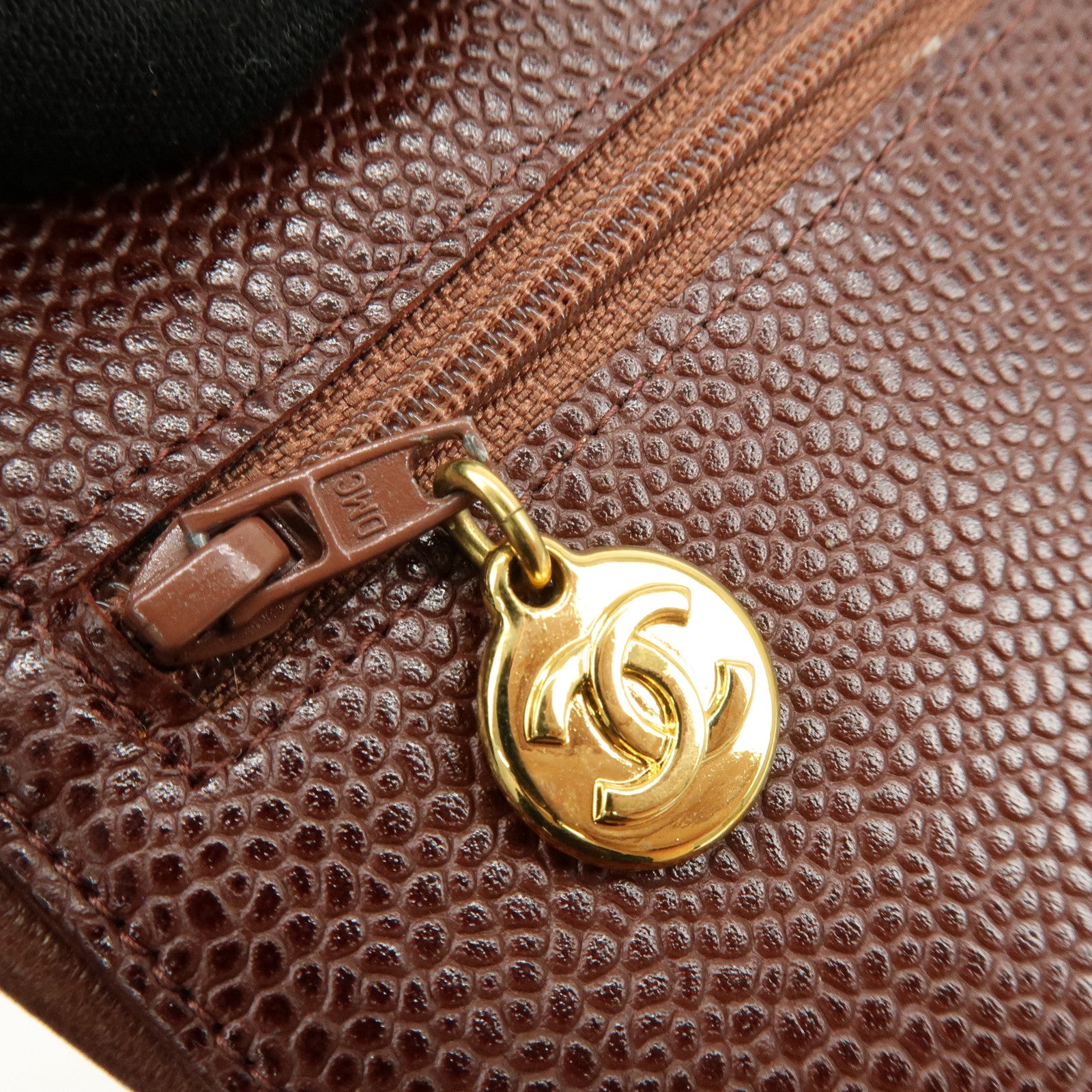 CHANEL COCO Mark Caviarskin Bi-fold Long Wallet Brown