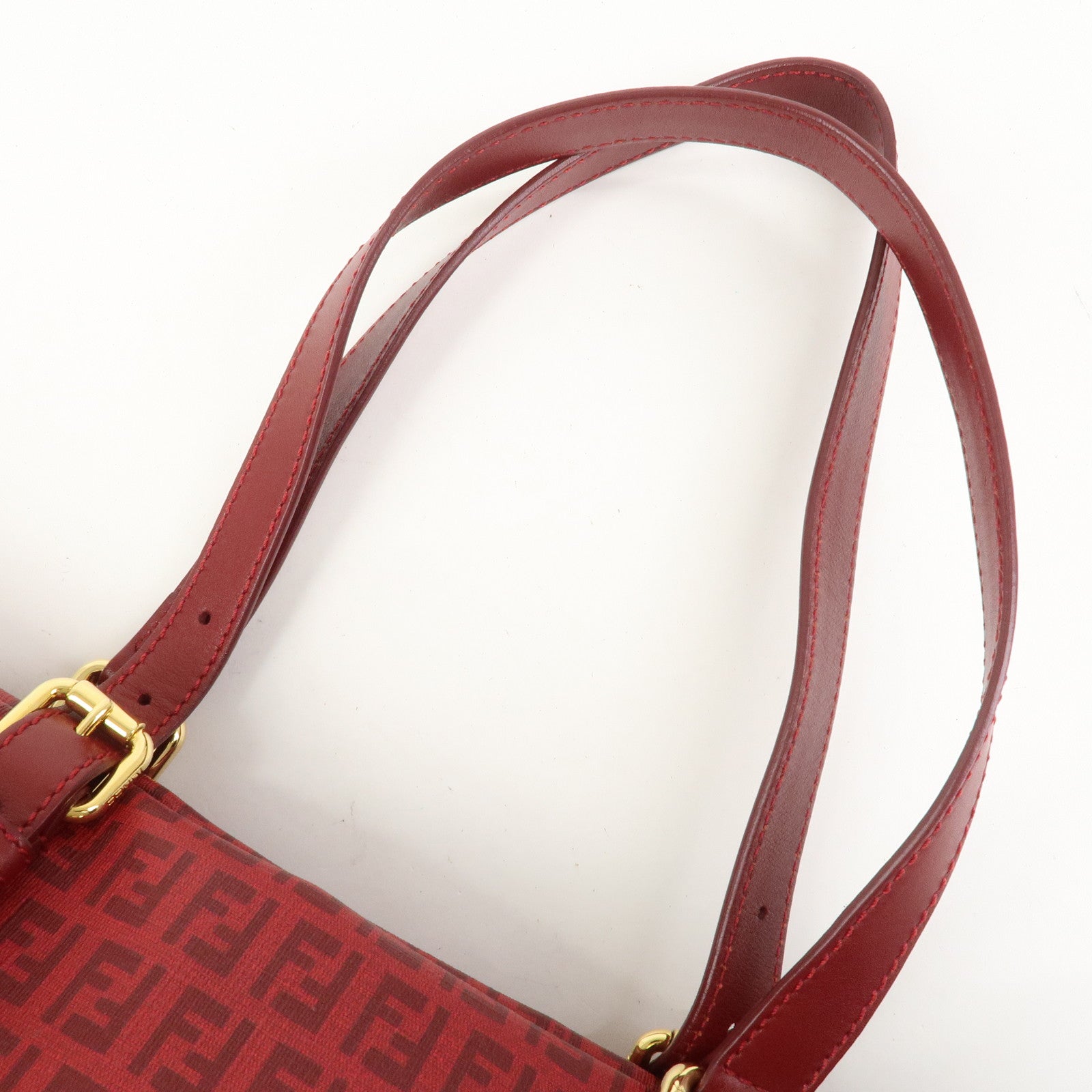 FENDI Zucchino PVC Leather Tote Bag Shoulder Bag Red Gold 8BH215