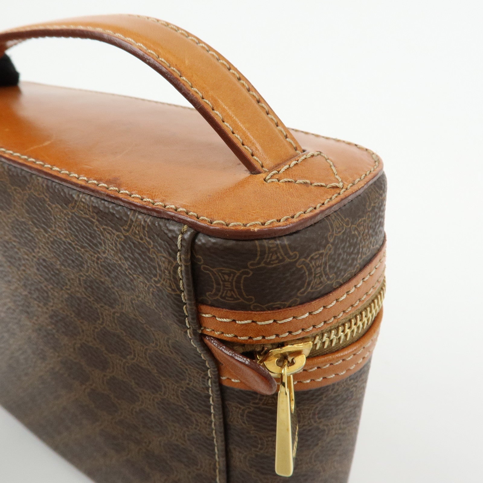 CELINE Macadam PVC Leather Hand Bag Pouch Cosmetic Pouch Brown