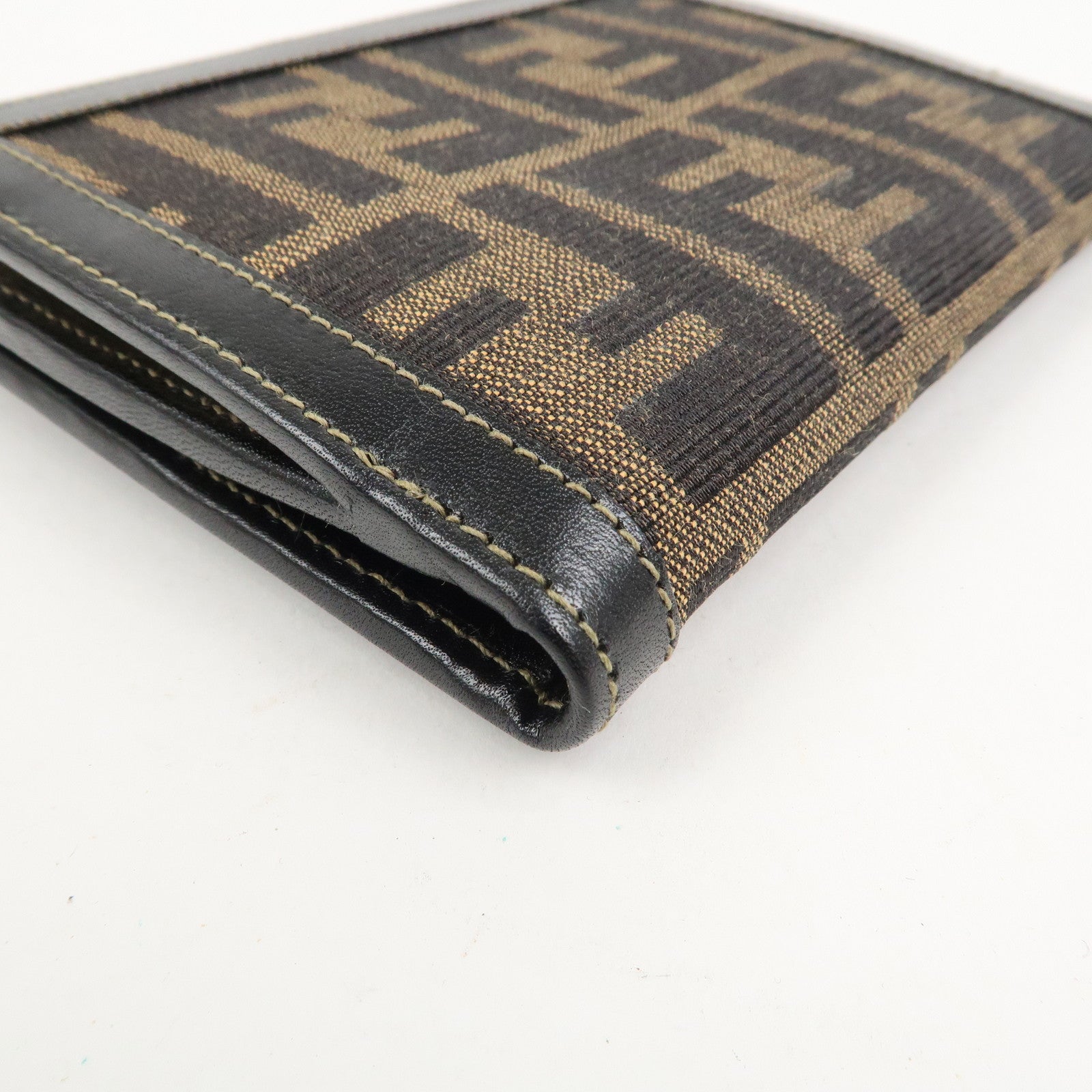 FENDI Zucca Kiss Lock Canvas Leather Bi-fold Wallet Brown 30207