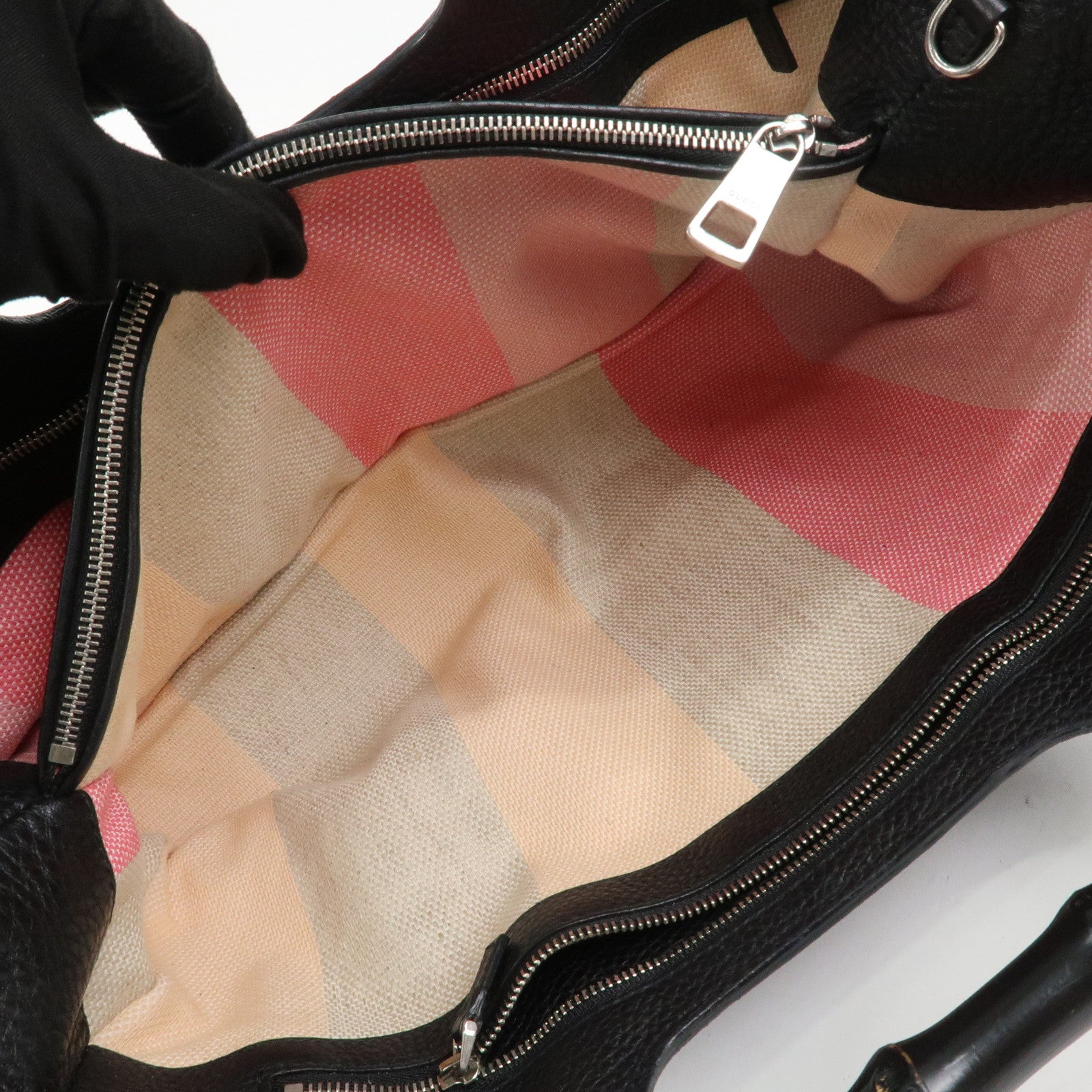 GUCCI Bamboo Leather 2WAY Bag Hand Bag Shoulder Bag Black 370829