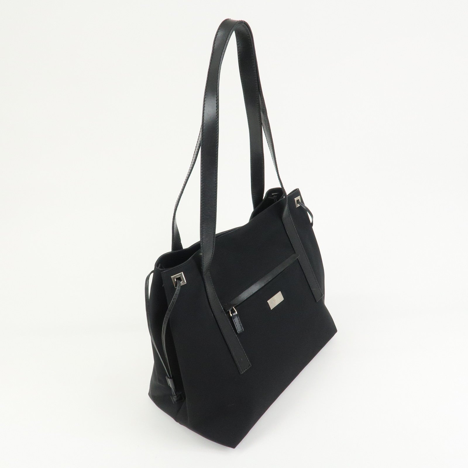 GUCCI Logo Nylon Leather Tote Bag Shoulder Bag Black 019・0493