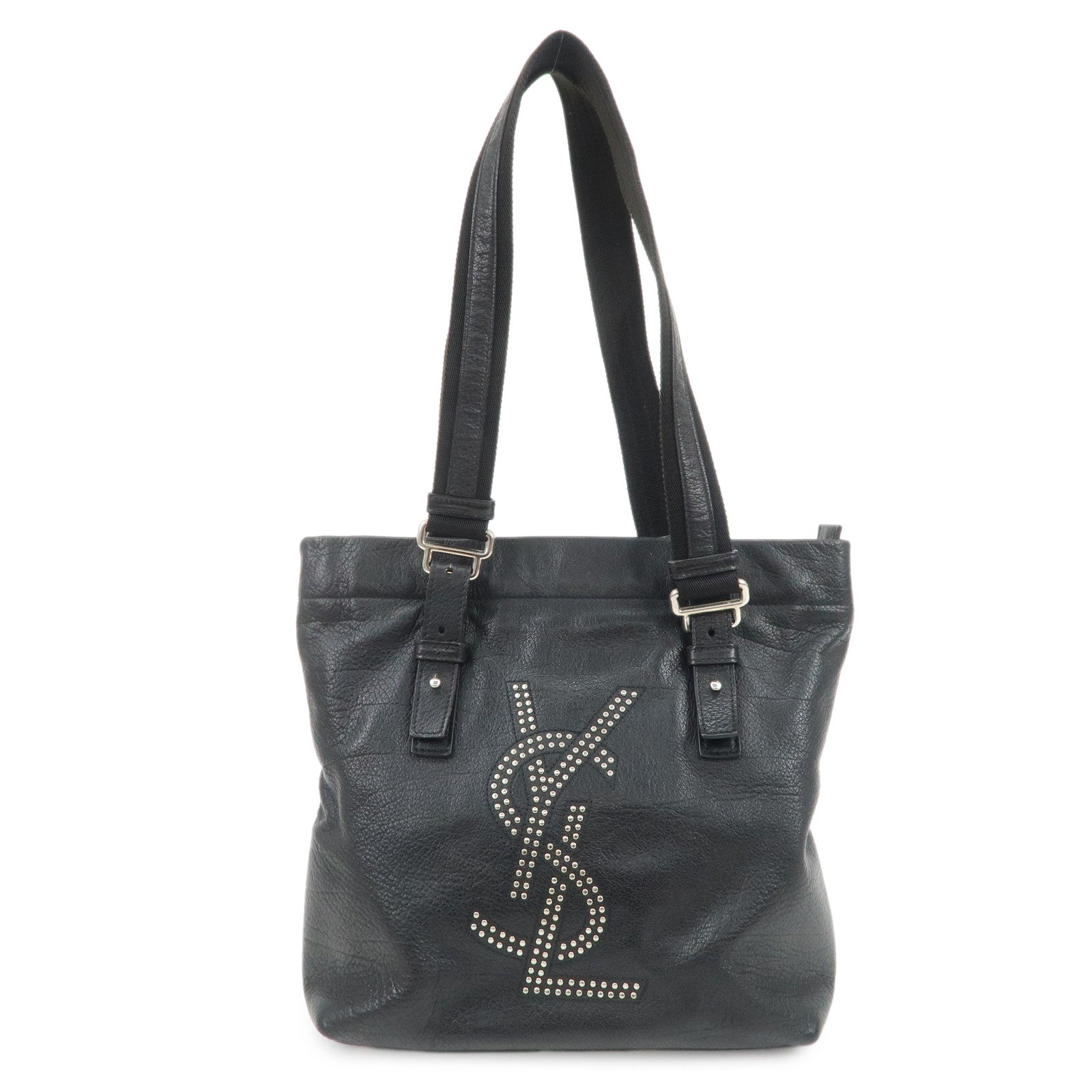 SAINT LAURENT PARIS Leather Canvas Tote Bag Hand Bag Shoulder Bag