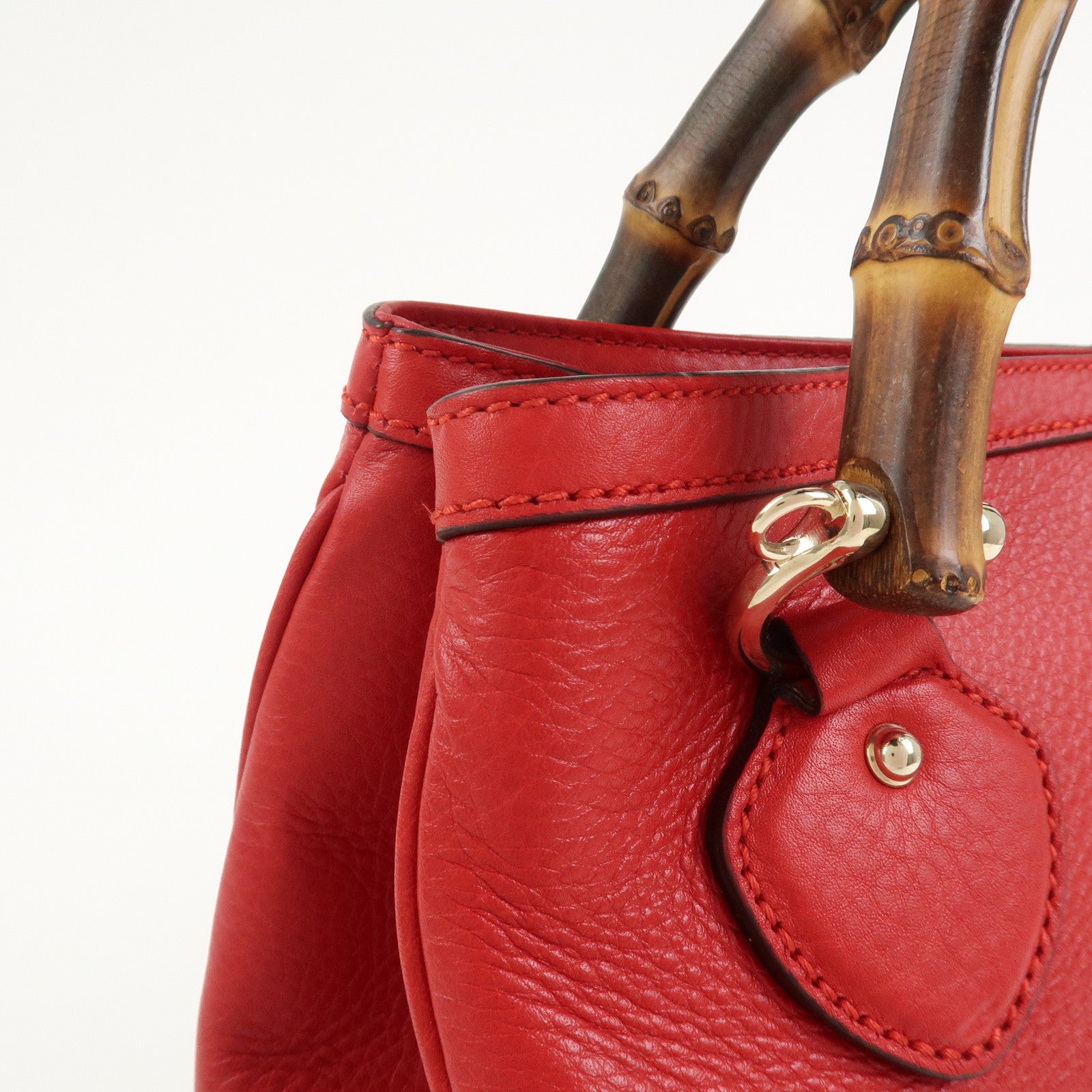 GUCCI Bamboo Leather 2Way Shoulder Bag Hand Bag Red 308360