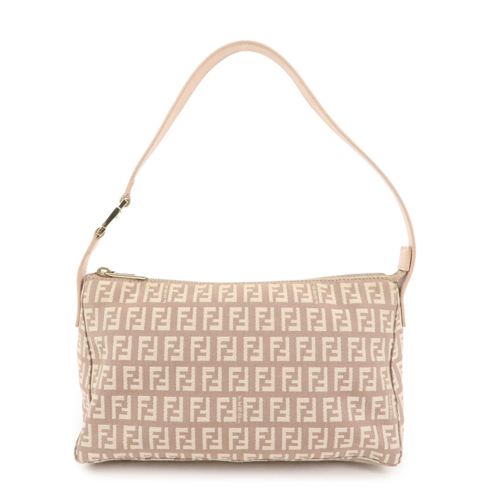 FENDI Zucchino Canvas Leather Shoulder Bag Hand Bag Pink 8BR444