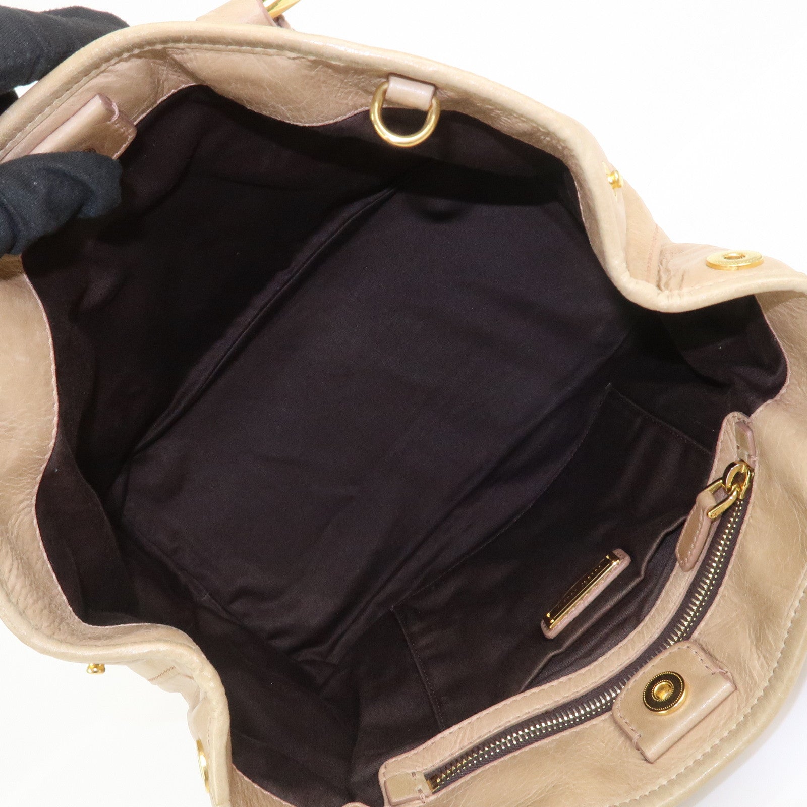 MIU MIU Leather 2Way Bag Hand Bag Shoulder Bag Beige
