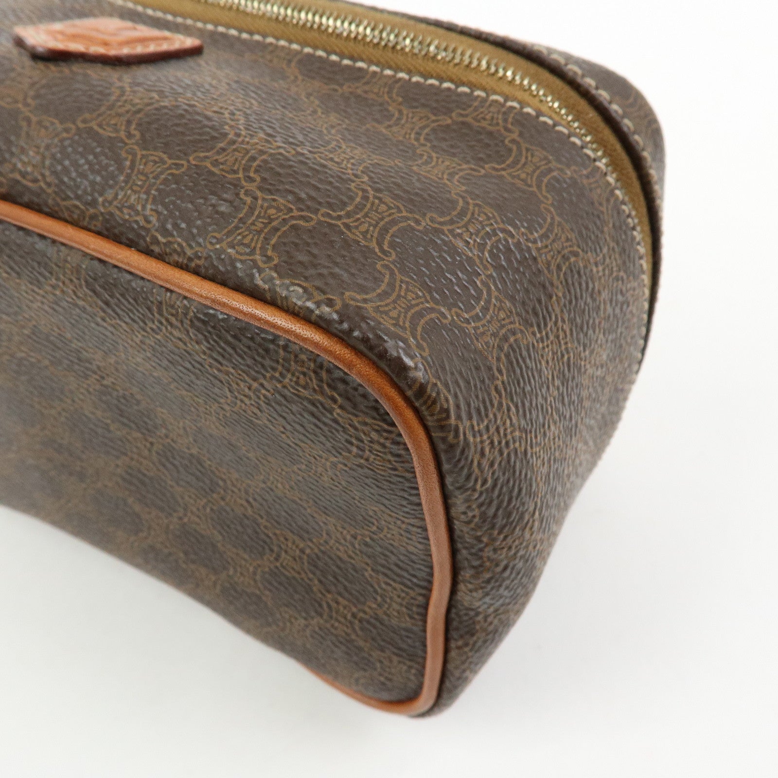 CELINE Macadam PVC Leather Chain Mini Hand Bag Vanity Bag Brown