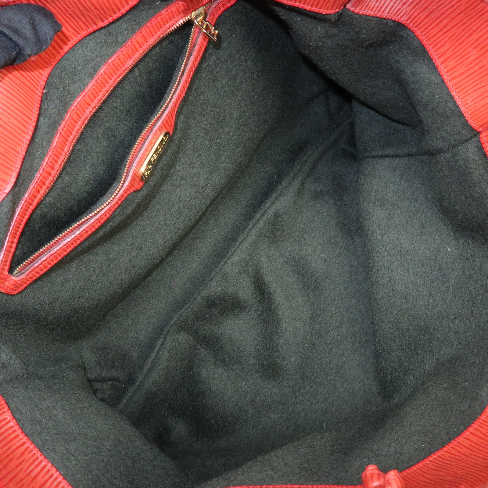 FENDI Fur Leather Tote Bag Hand Bag Shoulder Bag Red 321262900069