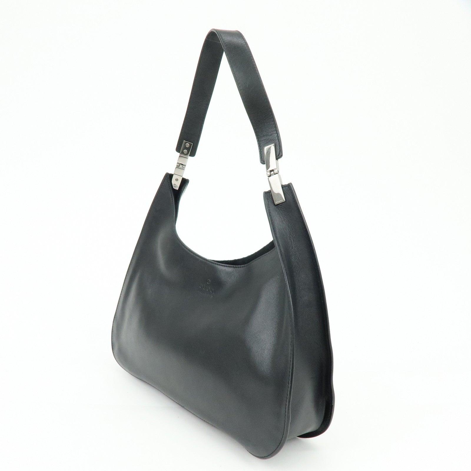 GUCCI Logo Leather Shoulder Bag Hand Bag Black 001・3767