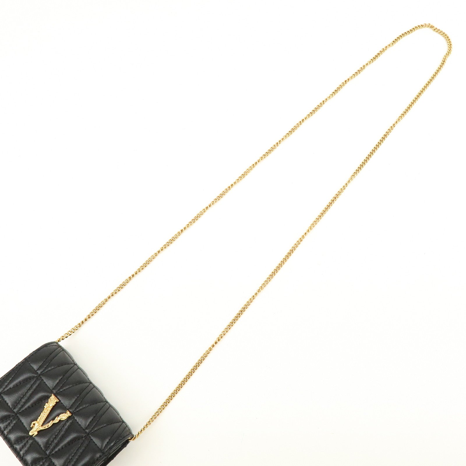VERSACE Virtus Leather Chain Shoulder Bag Crossbody Bag Black