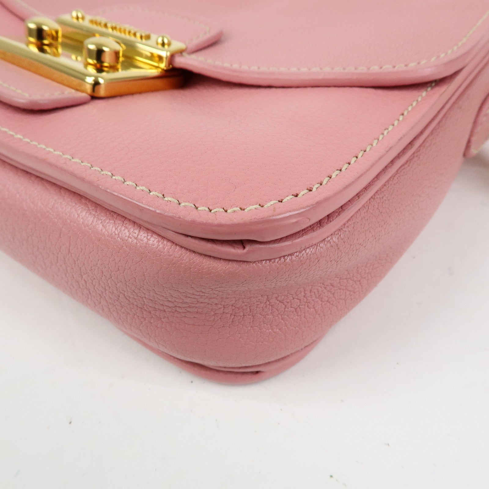 MIU MIU Madras Leather Top Handle 2Way Bag Hand Bag Pink RN0717
