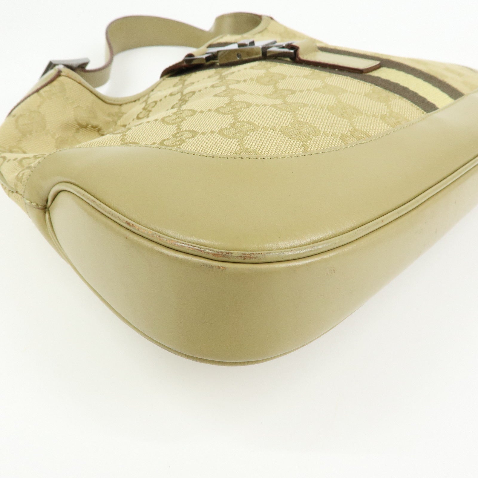GUCCI Jackie Sherry GG Canvas Leather Shoulder Bag Khaki 00963