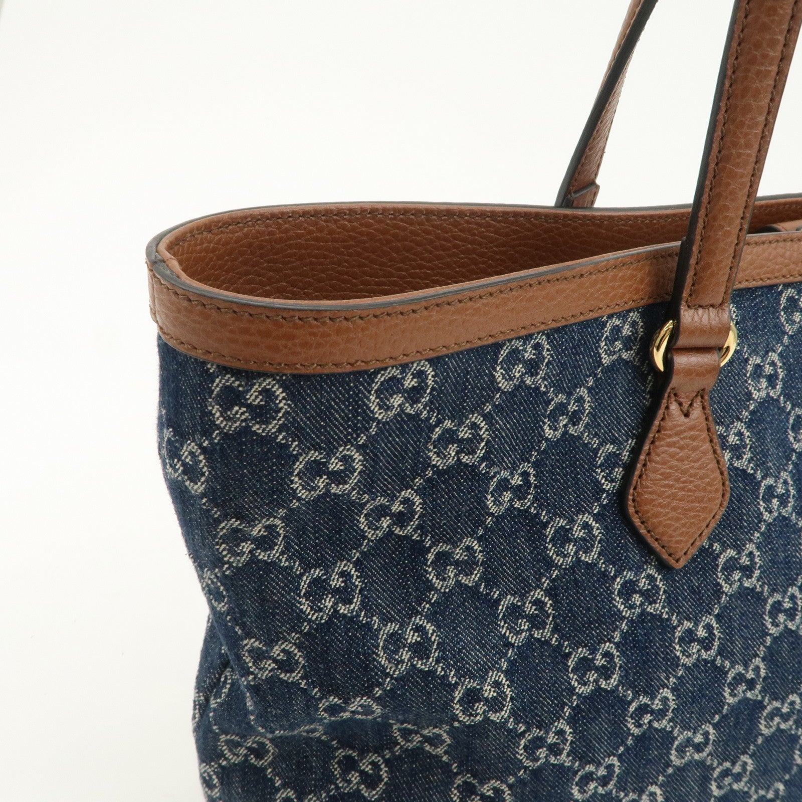 GUCCI Ophidia GG Monogram Denim Leather Medium Tote Bag Blue 631685