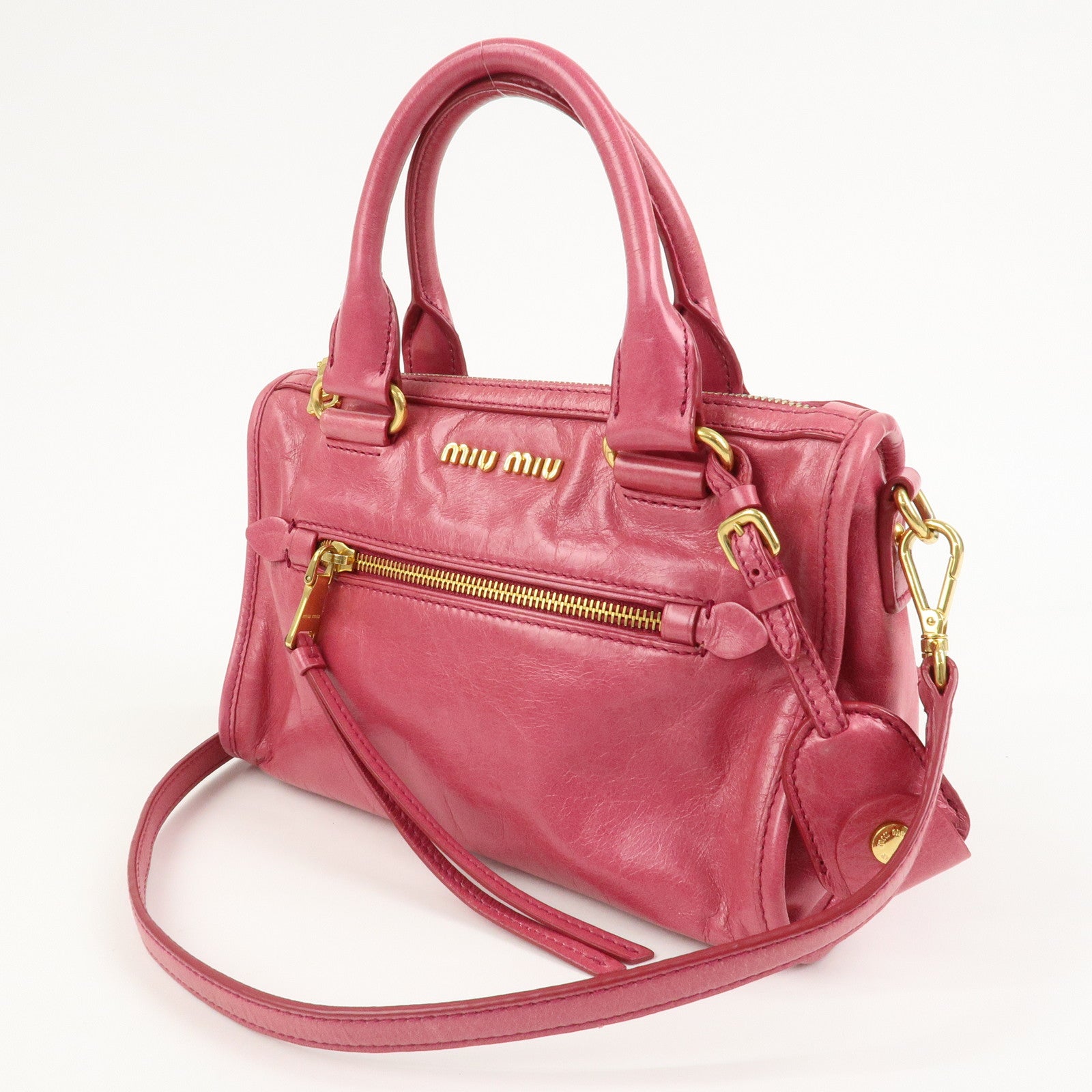 MIU MIU Logo Leather 2Way Bag Hand Bag Shoulder Bag Pink 5BB104