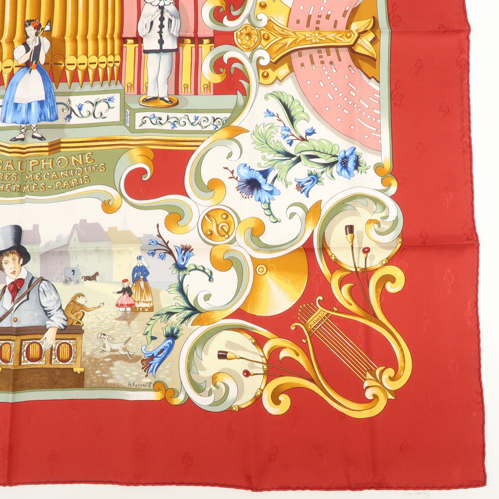 HERMES Carre 90 Silk 100% ORGAUPHONE ETAUTRES MECANIQUES Scarf Red