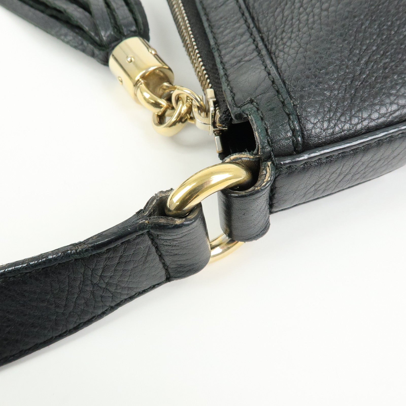 GUCCI SOHO Interlocking G Leather Shoulder Bag Tassel Black 308361